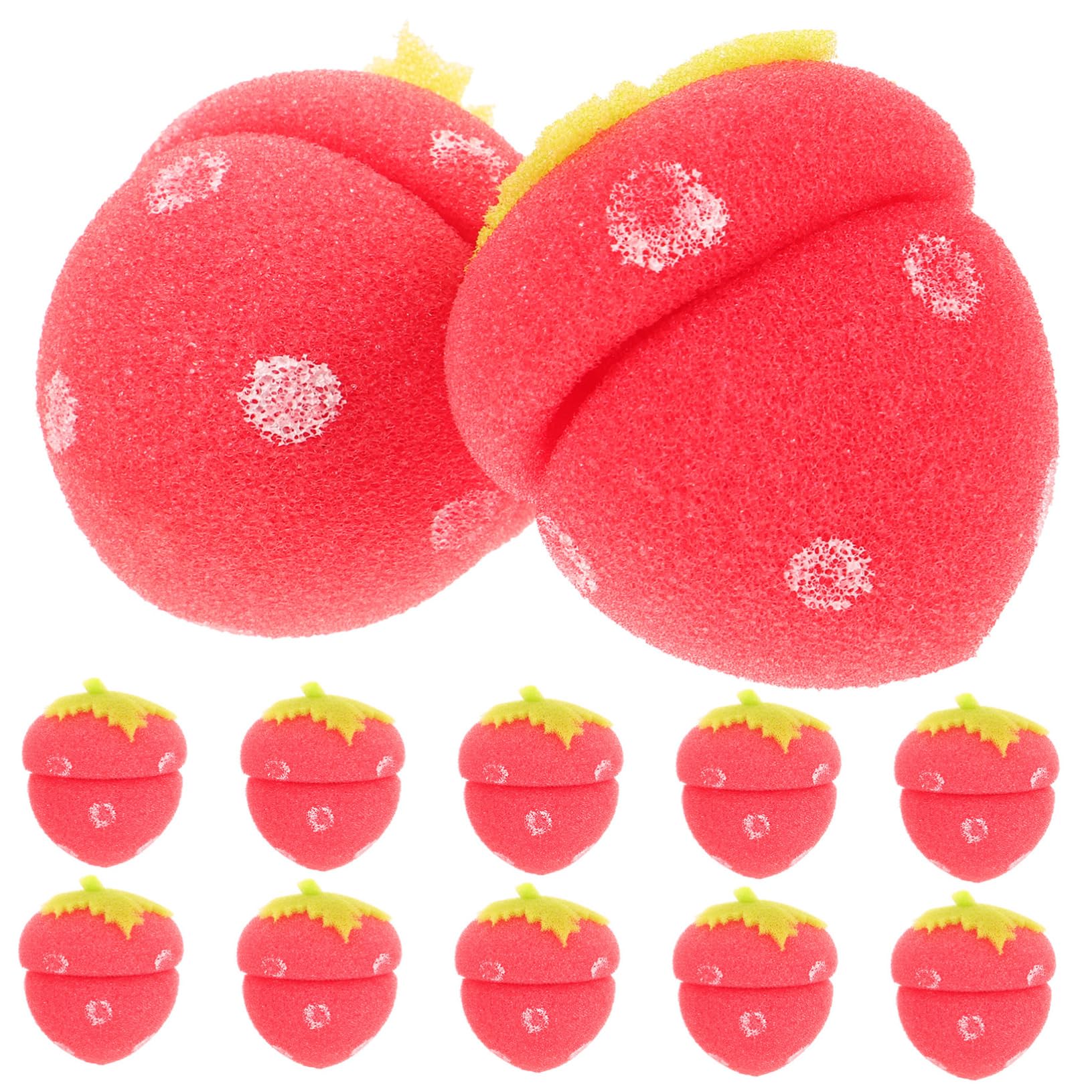IWOWHERO 12Pcs Strawberry Shaped Sponge Hair Curlers Set Red Rollers for Soft Damage Styling for Sleeping and Everyday Use Lightweight Breathable