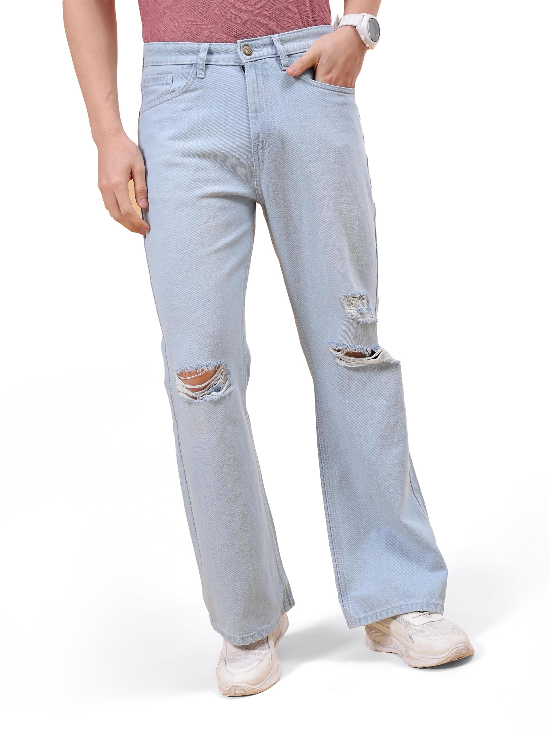 Men's Loose Mid Rise Bootcut Solid Mid-Rise Jeans-image-44