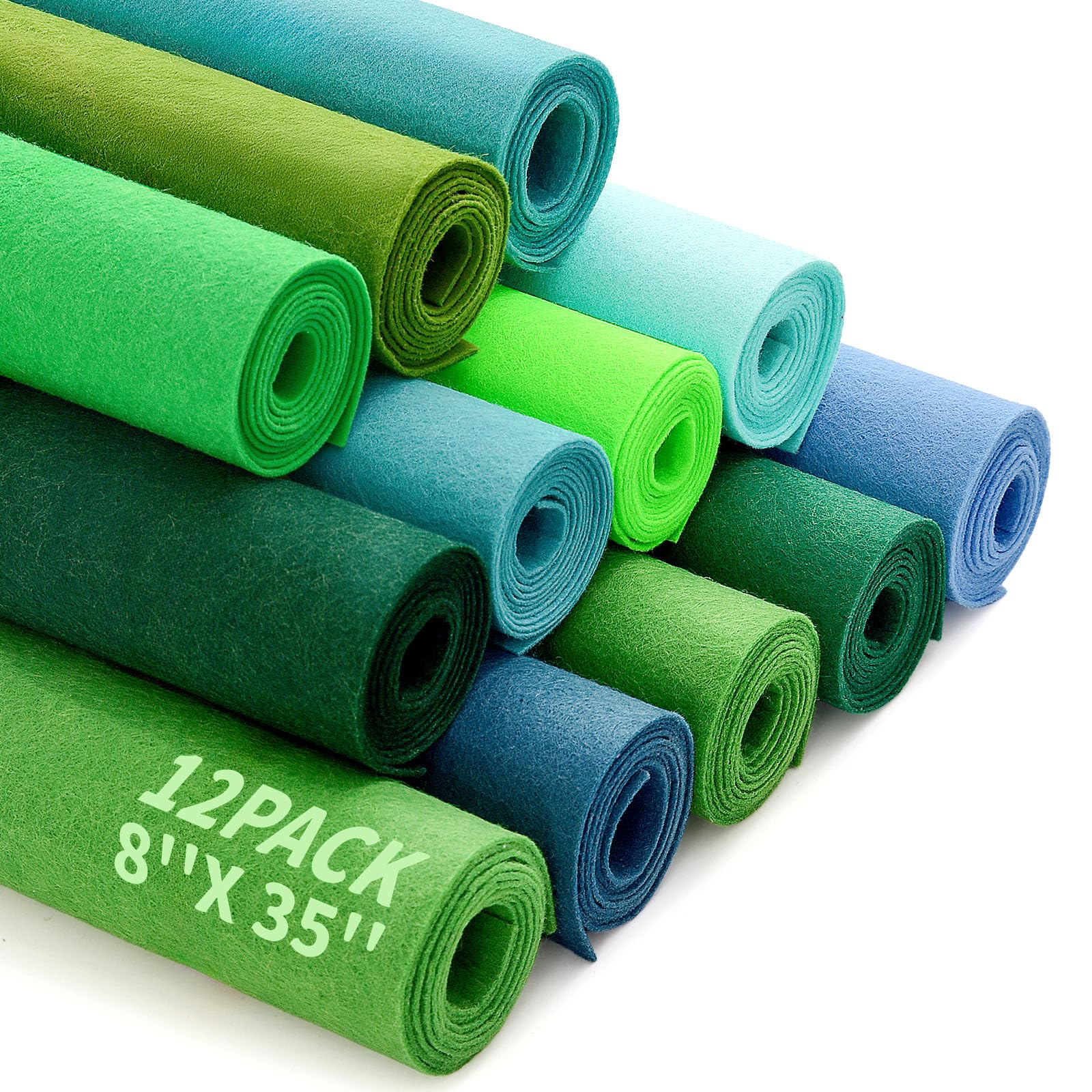 Paquete de hojas grandes de fieltro rígido, hojas de tela de fieltro para manualidades, 12 rollos de 8 x 35 pulgadas, color arcoíris suave, paquete de fieltro de 12 colores surtidos para niños