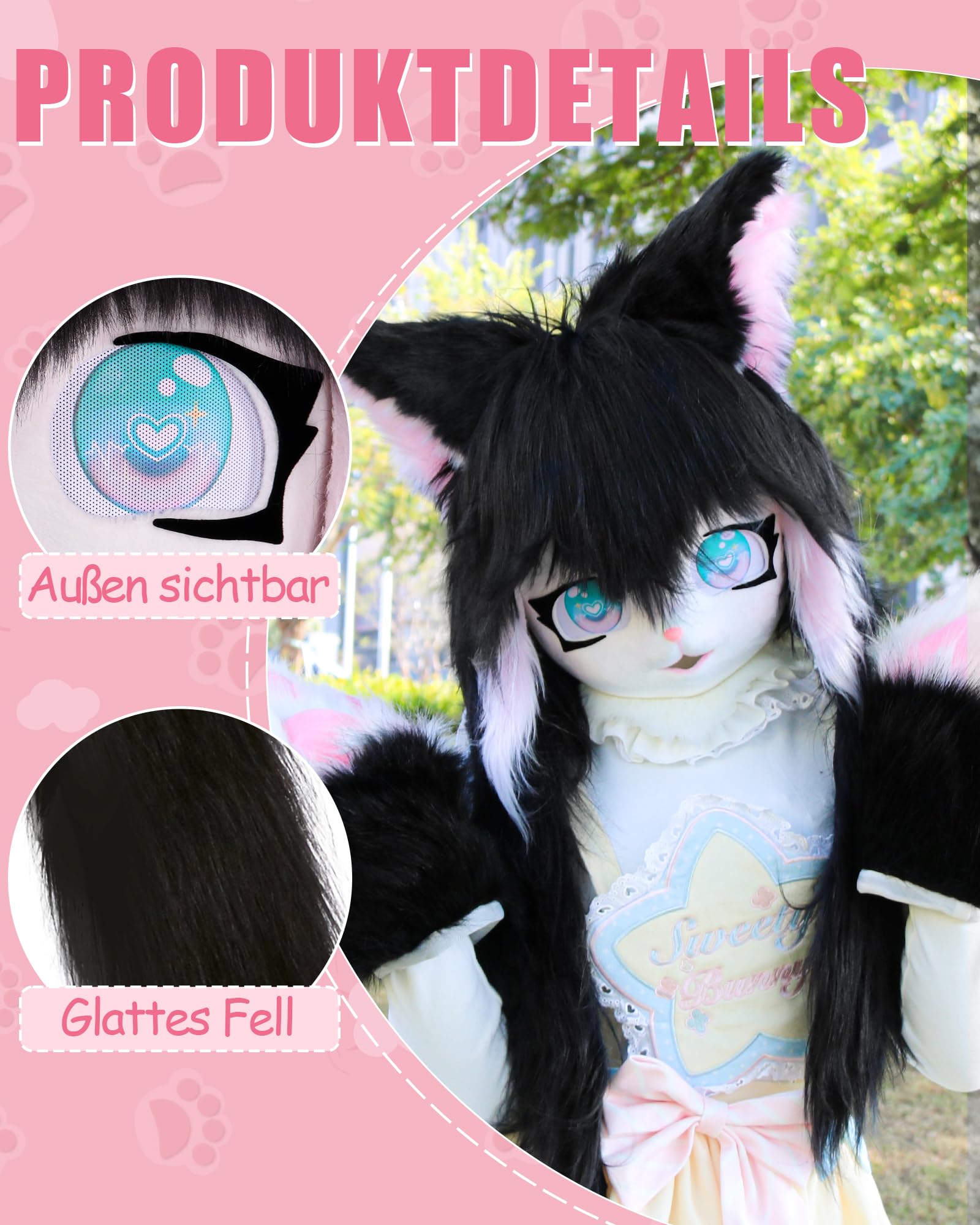 Cosplay Fursuit Kopfbedeckung Tierkopf Katzenmaske Halloween Maskerade Erwachsene Kostüm Zubehör Set
