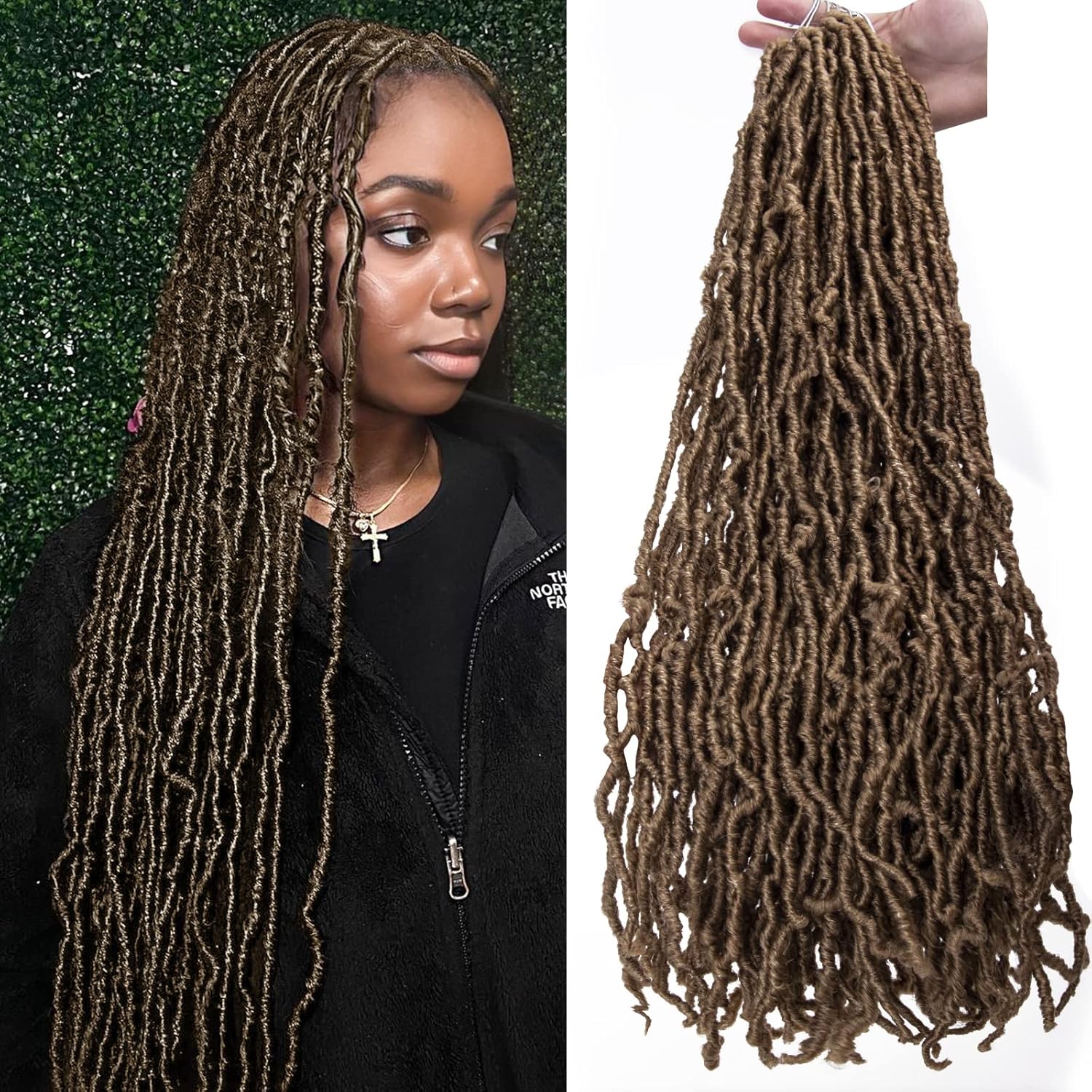 9Packs Nu Locs Crochet Hair Braids Long Soft Locs 24inch Crochet Hair Pre-looped Goddess locs Curly wave Synthetic Hair for Black Women (#27, 24)