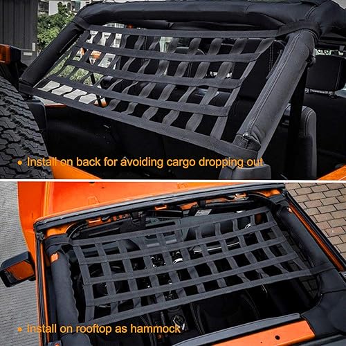 Miniatura 2 de Seven Sparta Red de malla para techo de automóvil, compatible con Jeep Gladiator JT y Jeep Wrangler YJ, TJ, JK, JKU, JL, JLU 1987-2024 de 4 puertas