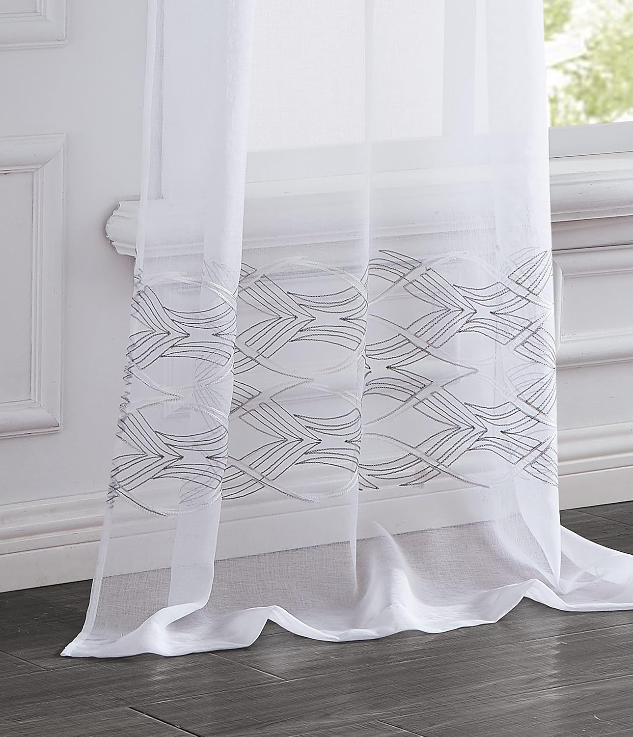 Dainty Home New Wave Linen Look Wave Design Striped 76" x 96" Window Panel Pair in Silver and White