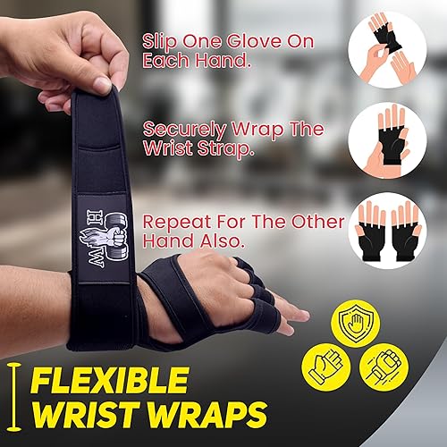 Miniatura 3 de HW Guantes de levantamiento de pesas muñequeras integradas para un apoyo inmejorable en gimnasio, crossfit y entrenamientos de fuerza (hombres y