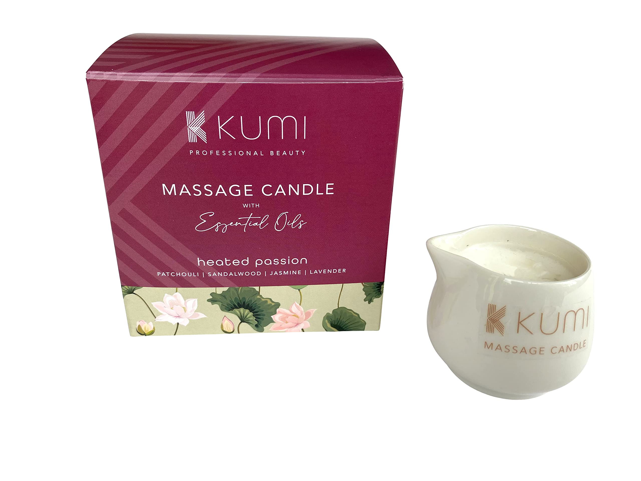 K Kumi Professional Beauty Lavender Kumi Aromatherapy Massage Candle - Scented Candle For Massage - Plant Based & Vegan Massage Oil Based Candle - Home Spa - Uk Made - 55G - Heated Passion
