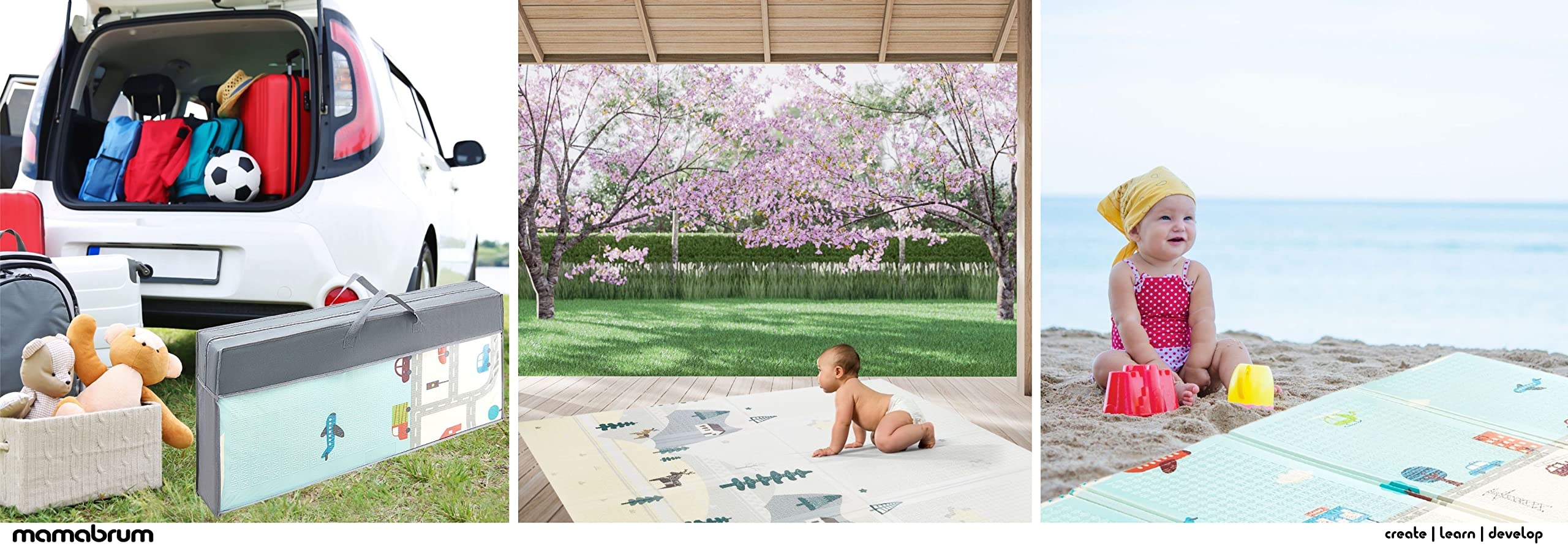 Mamabrum Tapis de jeu pour bébé - 200 x 180 x 1 cm - Pliable - En mousse - Étanche - Portable - Convient pour les enfants - Non toxique - Plus épais - Plus grand