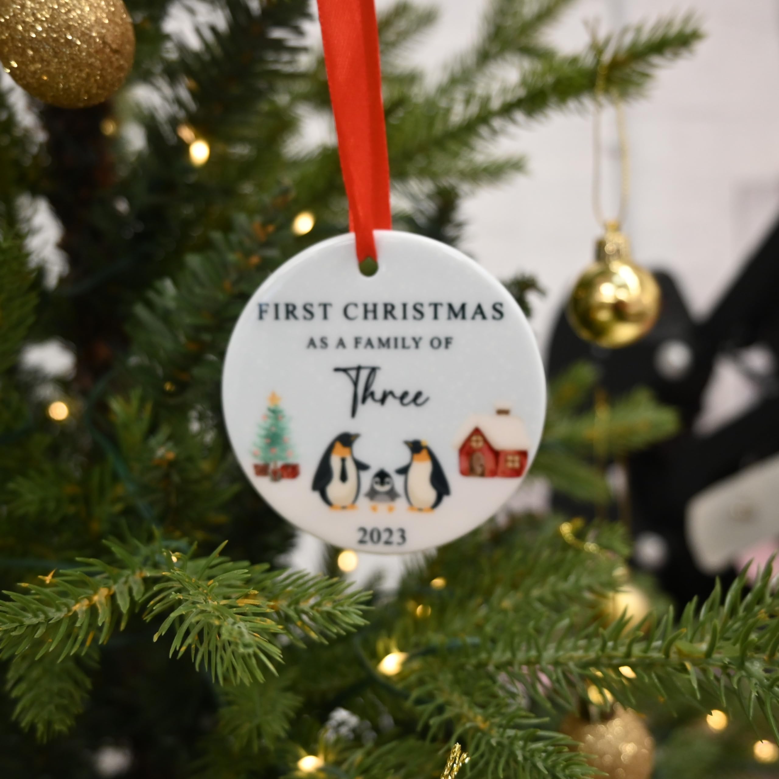 First Christmas as a Family of Three Bauble, Family Of 3 Xmas Ornament, Gift Box, New Baby Gift, New Parents Gift - Image 3