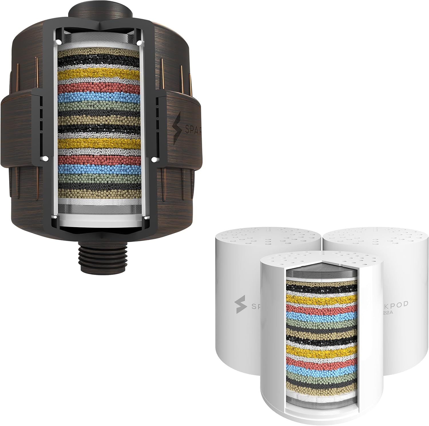 SparkPod Shower Filter Capsule and 3 Filter Cartridges bundle to Reduce Chlorine, Dirt, Odors from Shower Water - Recommended for People with Itchy Dry Skin, Eczema and Dandruff (Oil-Rubbed Bronze)