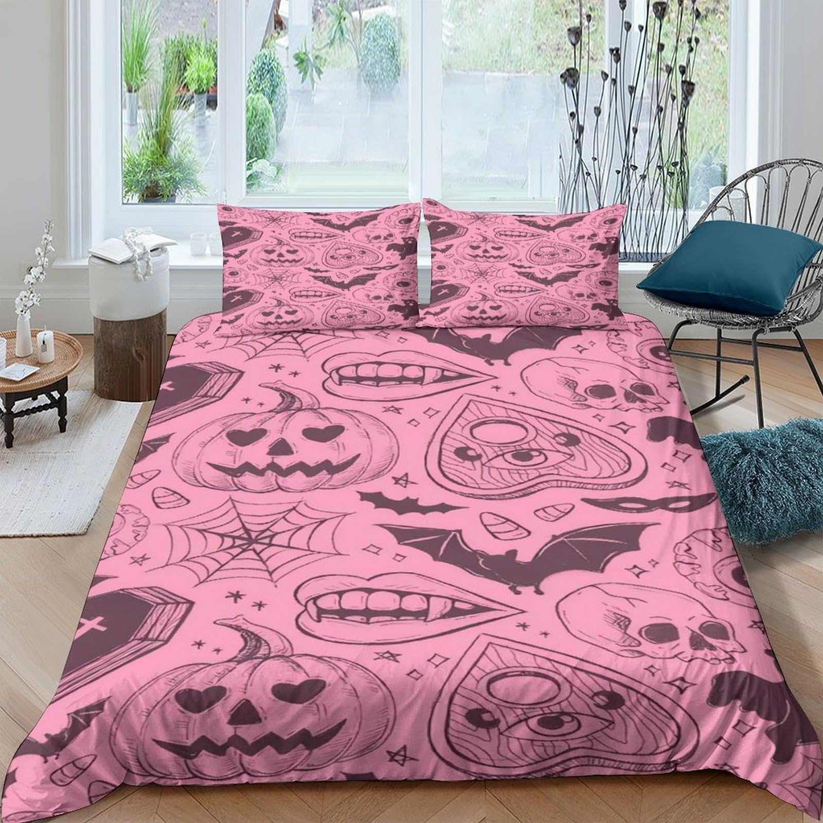 Ctjqhvkz Style-9 3D Printed Pink Halloween Pumpkin Fitted Sheet Microfiber Soft Breathable Bat Mattress Cover For Bedroom Guest Room Single（135X200cm）