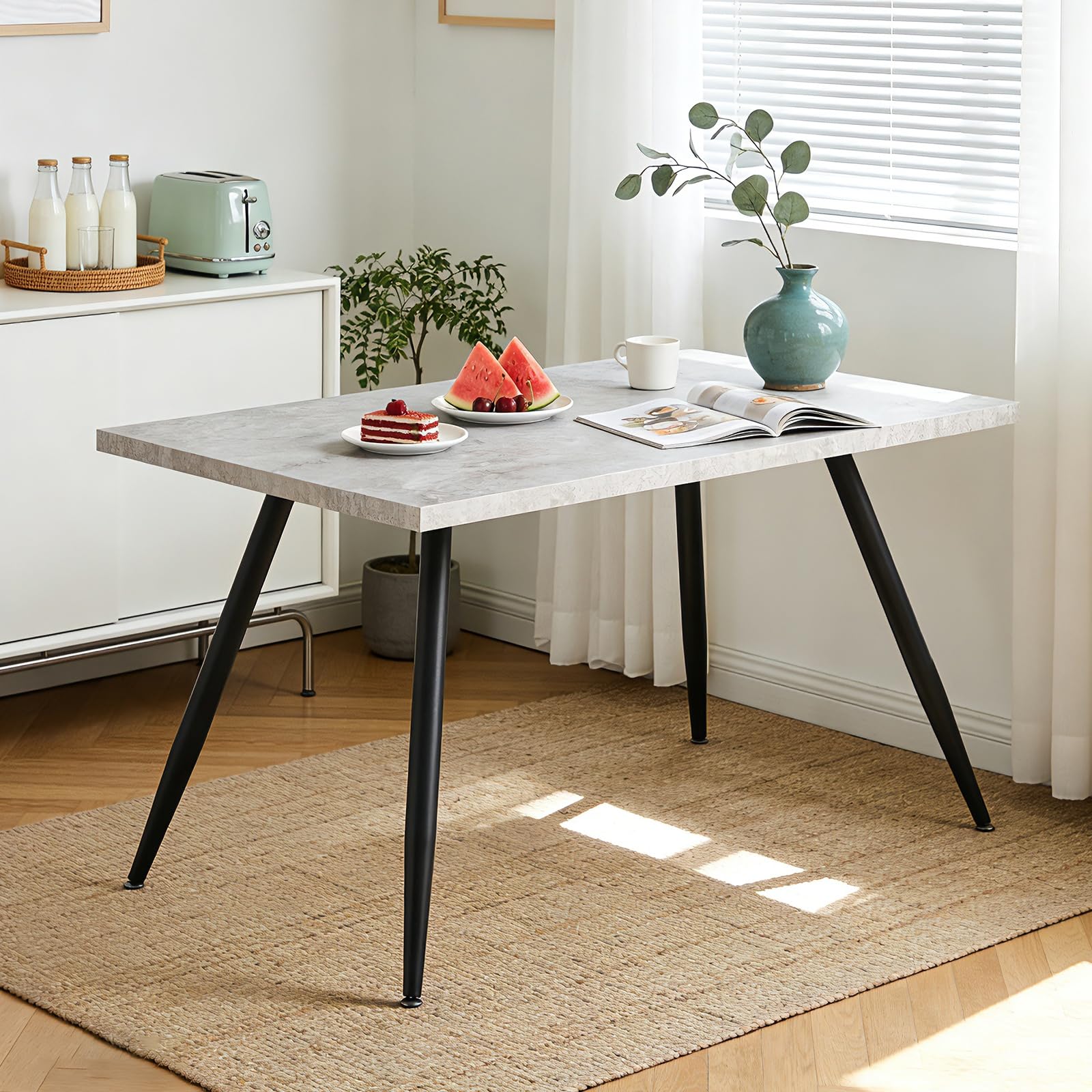 JaHECOME 120cm Dining Table Grey Marble Effect Top for 4-6 People Kitchen Table with Sturdy Metal Legs Rectangular Shape(120 x 70 x 76)