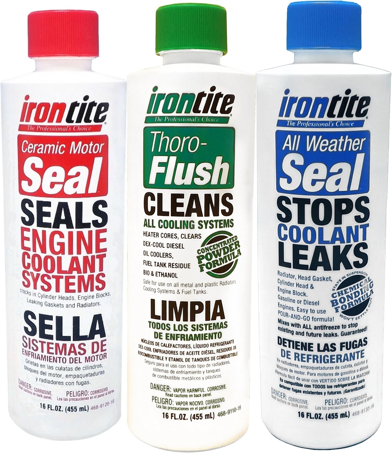 Irontite 3-Pack Cooling System Additives - Thoro-Flush, All Weather Seal, Ceramic Motor Seal - Premium Leak Sealants, Rust & Scale Removers, Preventative Maintenance for Radiators, Head Gaskets & More