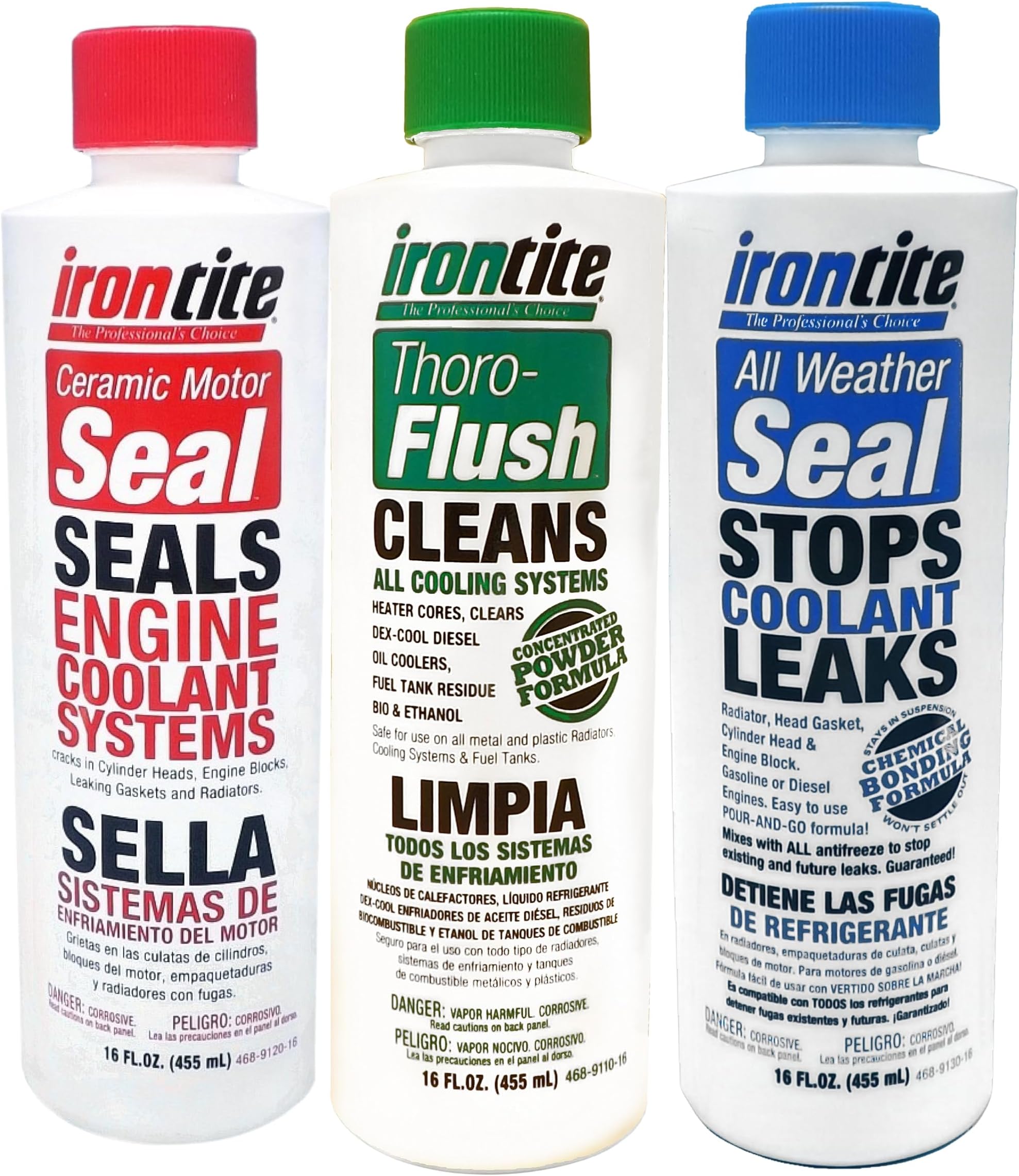 Irontite 3-Pack Cooling System Additives - Thoro-Flush, All Weather Seal, Ceramic Motor Seal - Premium Leak Sealants, Rust & Scale Removers, Preventative Maintenance for Radiators, Head Gaskets & More