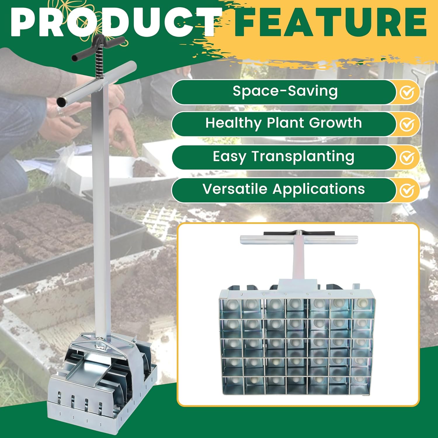 KUAFU Soil Block Maker Soil Blocker Compatible with The 1020 Tray Suitable for Seeding, Seed Starting, Seed Starting Soil, Propagating Cuttings, or Transplanting Seedlings Zinc-Plated Steel