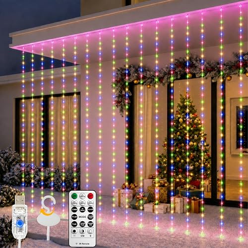 HXWEIYE 300LED Fairy Curtain Lights, 9.8x9.8Ft USB, Remote, Tangle-Free