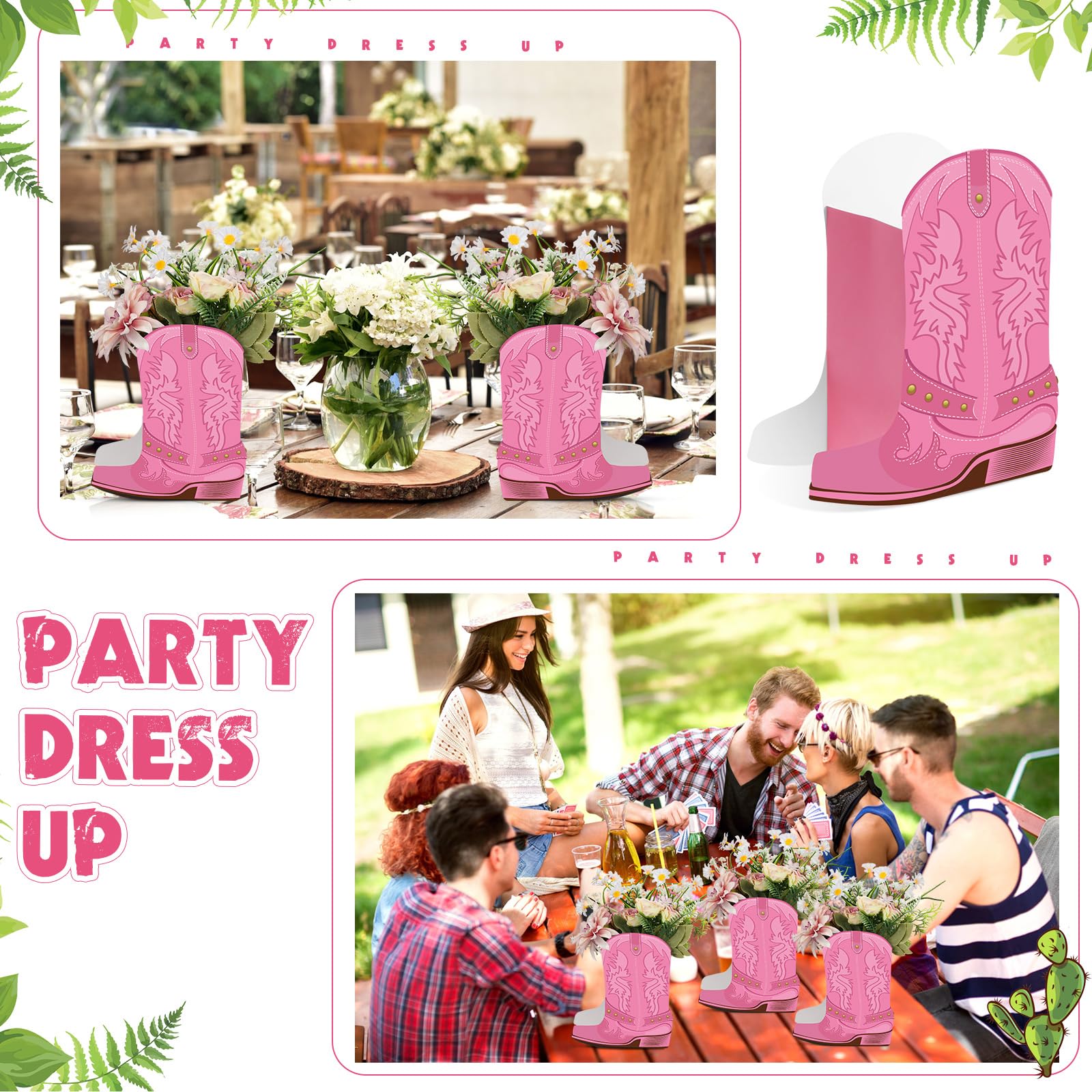 Cowgirl-Stiefel Konfetti Mit Rosa Schleife – Für Cowgirl-Themen-Party, Geburtstag Oder Babyparty (Dekoration)