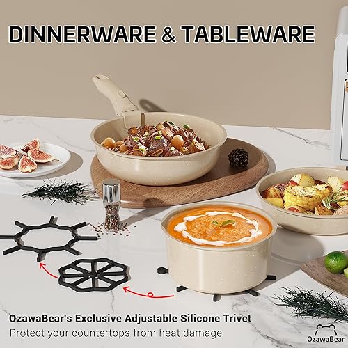 Miniatura 6 de Juego de 23 ollas y sartenes antiadherentes, juego de utensilios de cocina de cerámica no tóxicos con asas desmontables, utensilios de cocina de