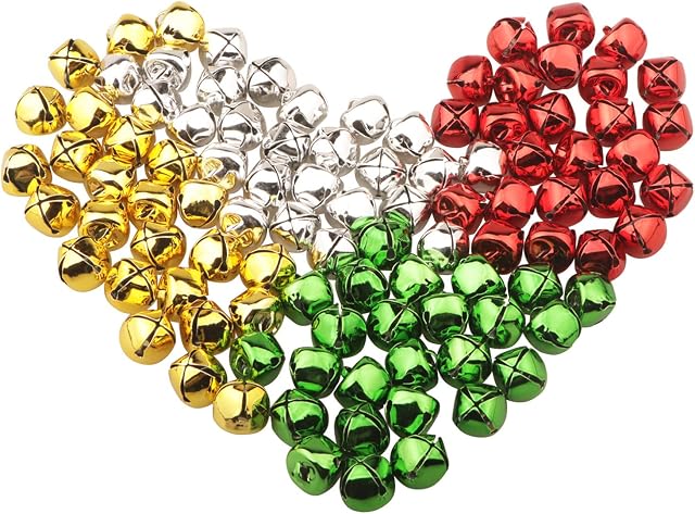 HUASUN Craft Bells 100PCS Colorful Jingle Bells Christmas Bells Sleigh Bells Small Metal Bells for Christmas Festival Decoration, Wreath, Cat Collars, DIY Ornament Jewelry Making 13mm (Multicolor)