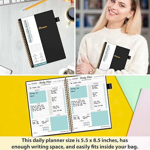 Miniatura 6 de Agenda diaria sin fecha, cuaderno de lista de tareas con calendario horario de comidas, agenda de citas con espiral para hombremujer, bolsillo,