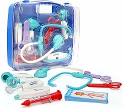 Chanak Premium Doctor Set Briefcase for Kids with LED Light Instruments - Pretend Play Kit for Boys & Girls Above 3 Years - 9 Piece Set (Transparent Blue)