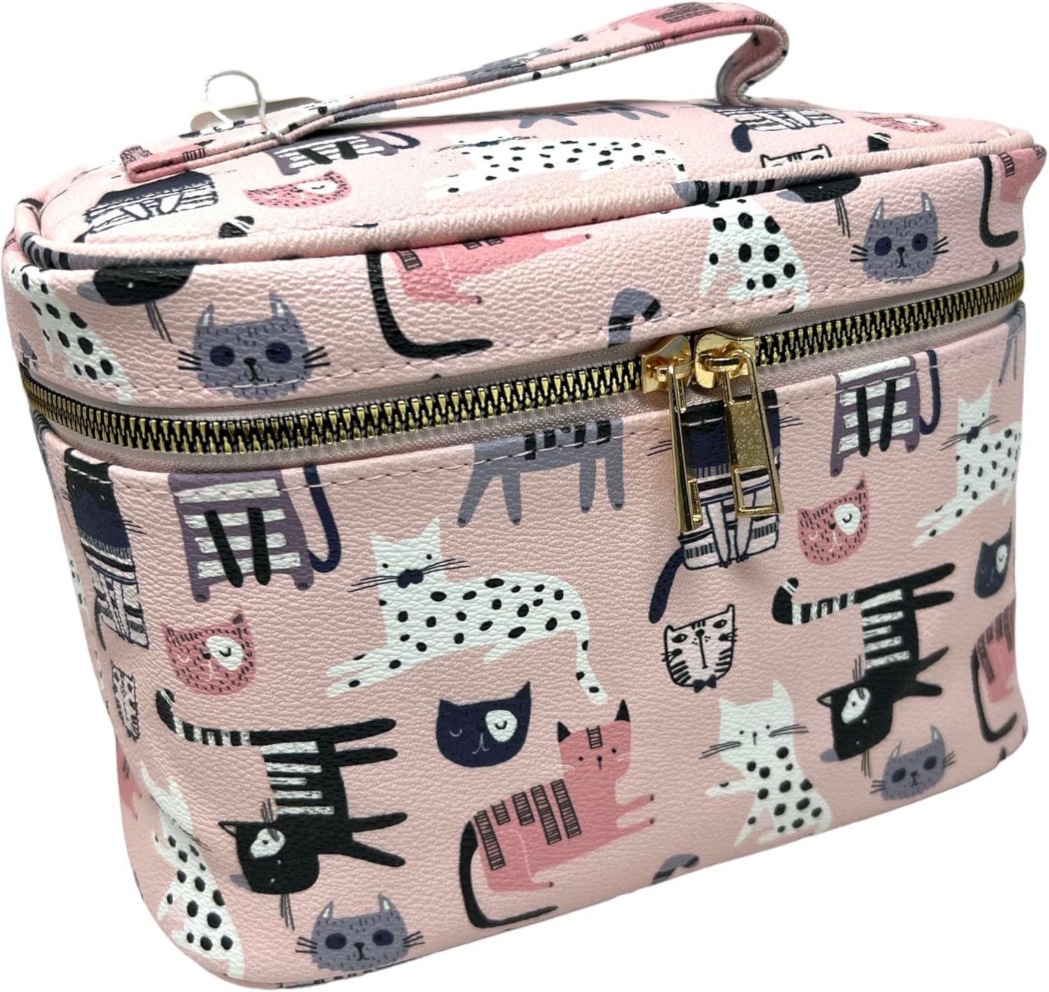 OCS Designs Large Cosmetic Makeup Bag - Cotton Candy Pink, cat kitten Taking A Trip, Trip Case Portable for Travel, Toiletry Organizer - Full Zip Closure | Handle to Carry | 10x6x6 inches
