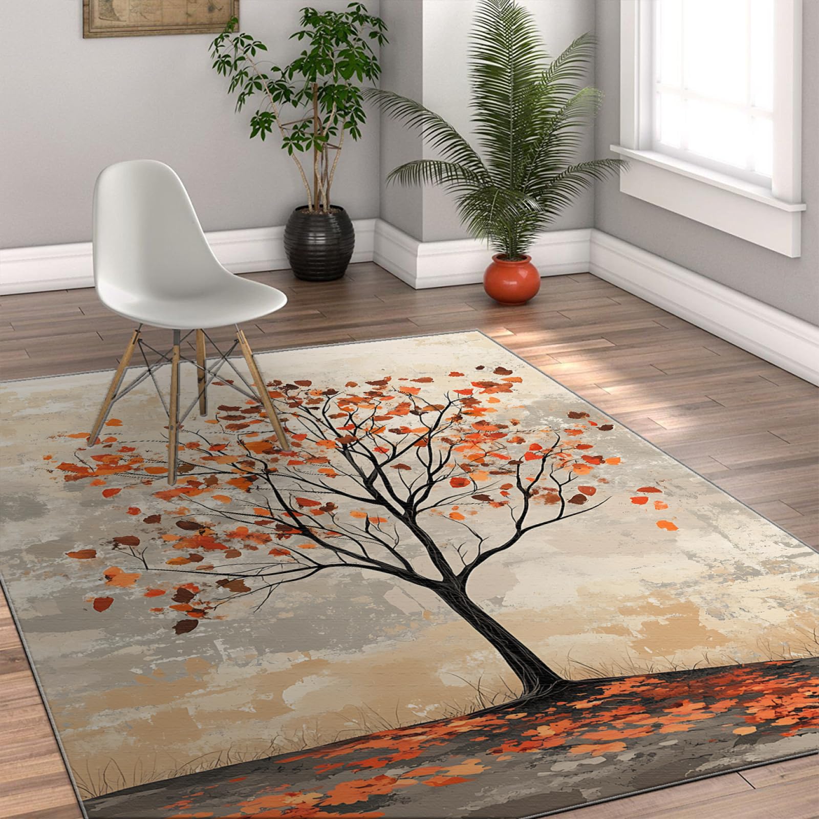 Dywaniki w stylu retro, zmywalne, jesienne, drzewo, duży dywan do salonu, antypoślizgowy, odporny na plamy, składany dywan do jadalni, pokoju gościnnego, 150 x 200 cm