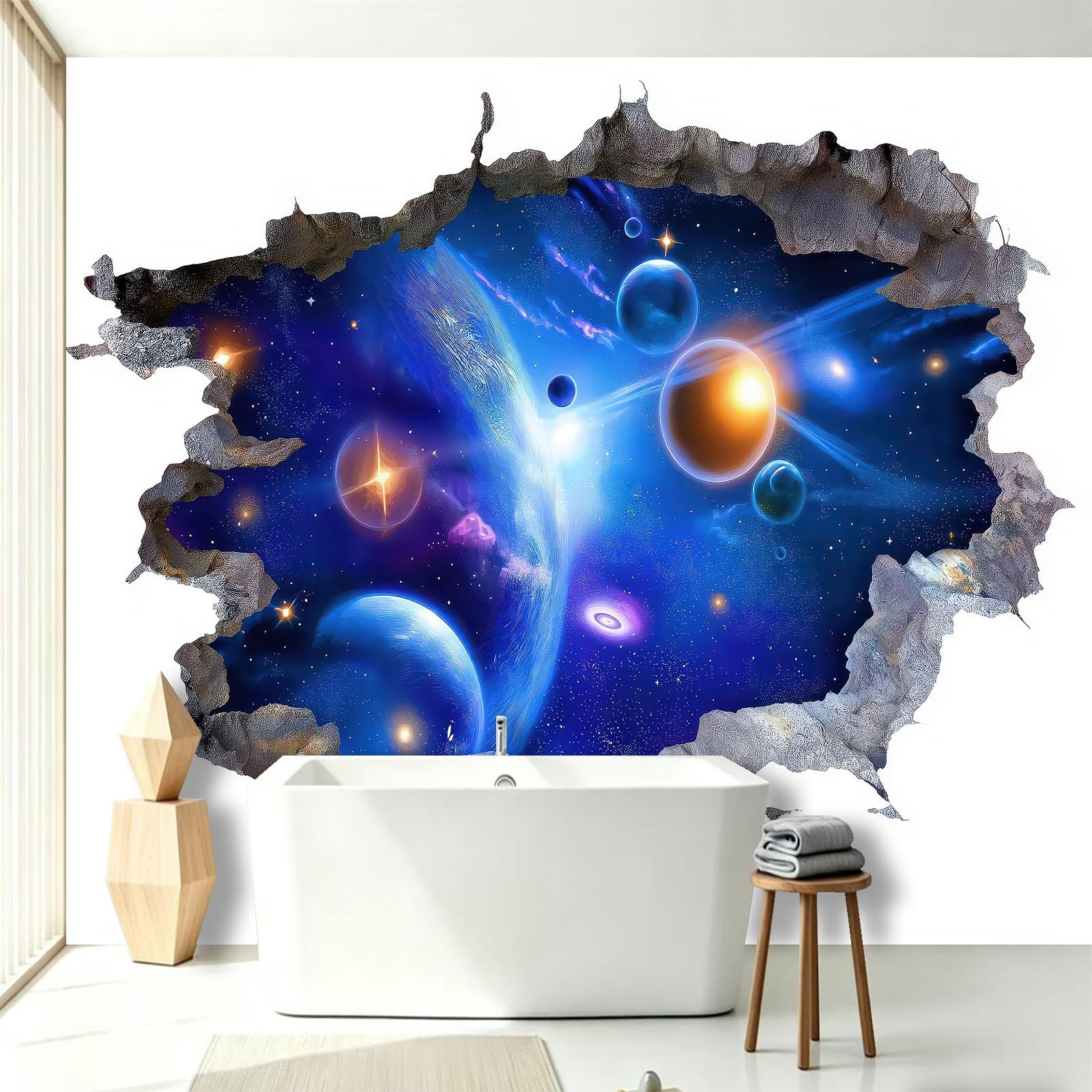 Panoramiczna tapeta 3D Wytłoczona ściana 3D 200 x 140 cm (dł. x wys.), okładzina ścienna dekoracja do pokoju dziecięcego salon kuchnia - unikalny i nowoczesny gobelin - wszechświat mgławica planeta