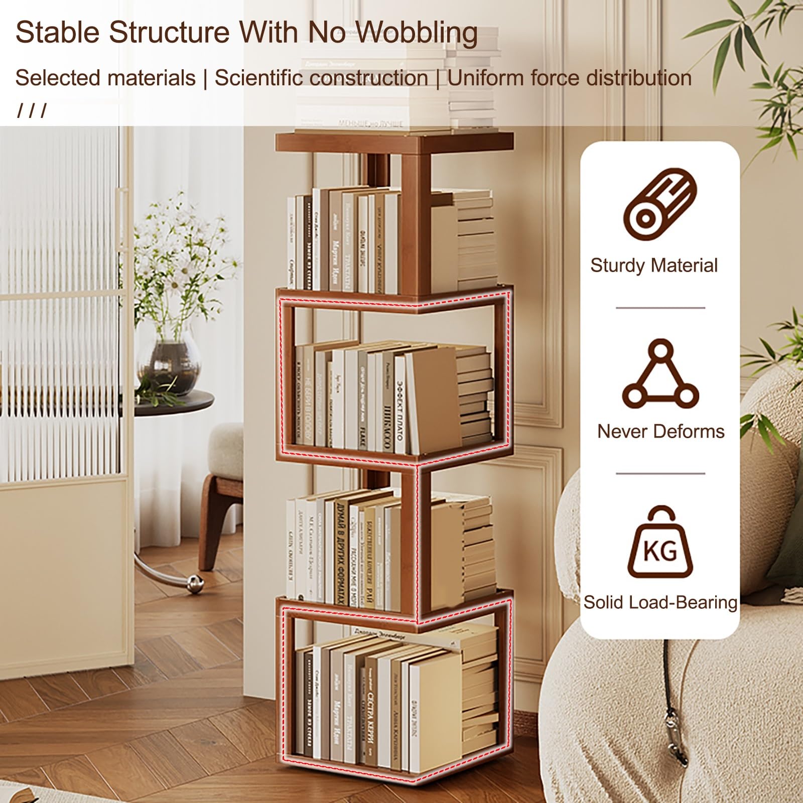 Libreria Girevole Scaffale Girevole In Legno Libreria Geometrica Aperta, Stile Industriale Vintage Organizer Pavimento per Libri In Piccoli Spazi(95cm/37.4in)