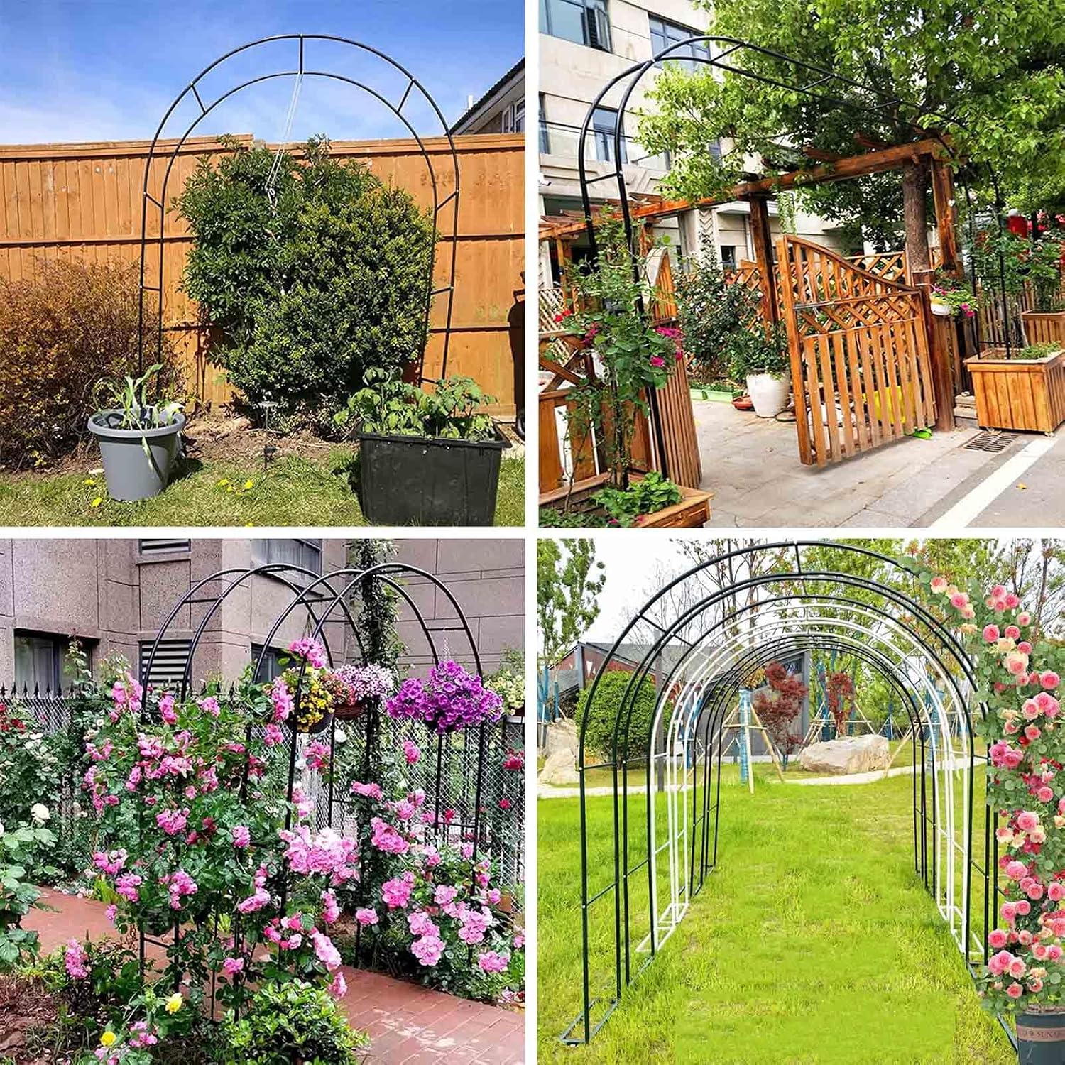 Outdoor Garden Rose Arch Metal Garden Arbor Pergola, Extra Wide Garden Plant Frame Archway, Pergola Frame with Base, for for Backyard, Lawn, Patio, Courtyard, W(Black-350x220x40CM)