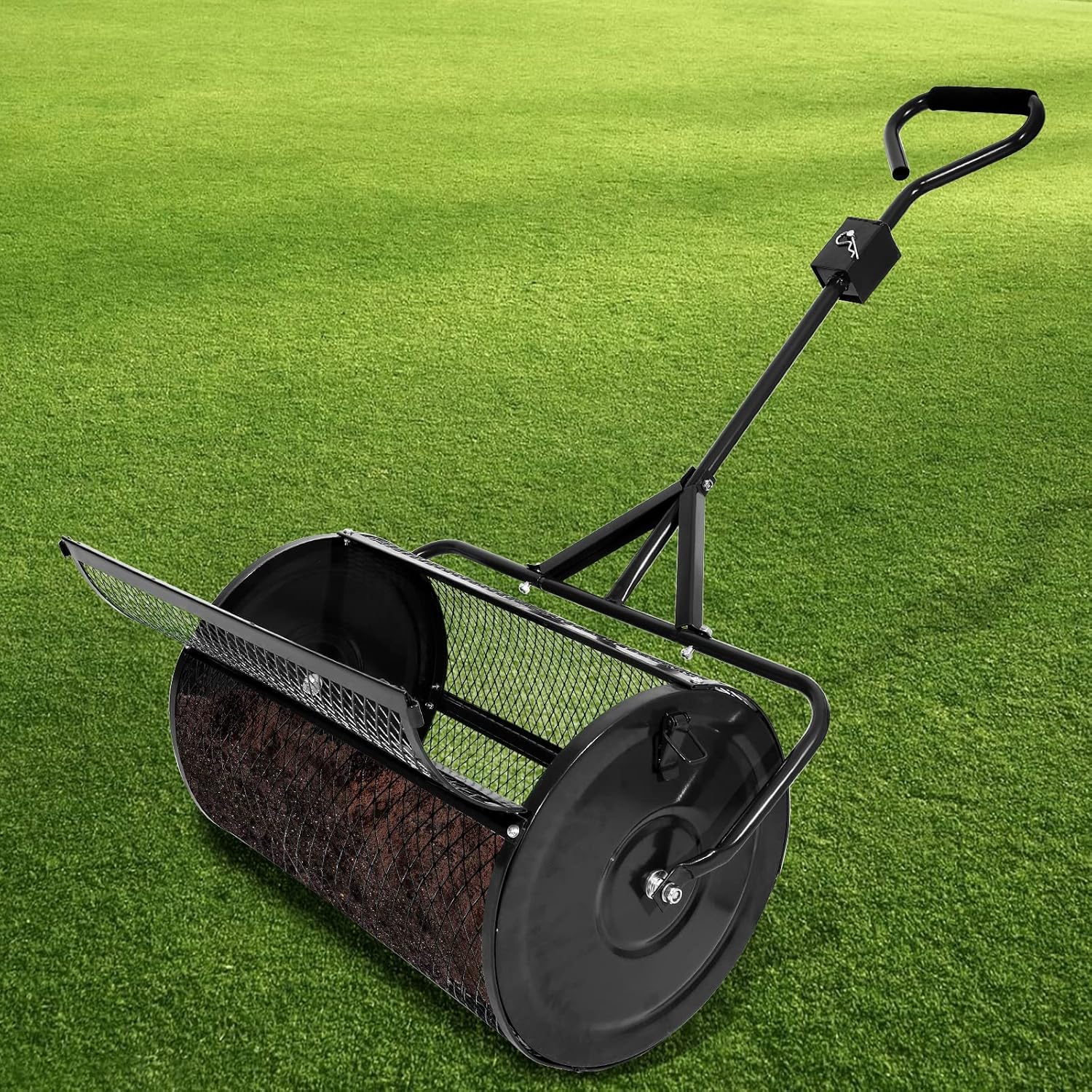 Compost Spreader, 24" Peat Moss Spreader with Adjustable T Shaped Handle, Lightweight Metal Mesh Manure Spreader for Planting & Seeding, Fertilizer Spreaders for Lawns Garden S Green (Black L)