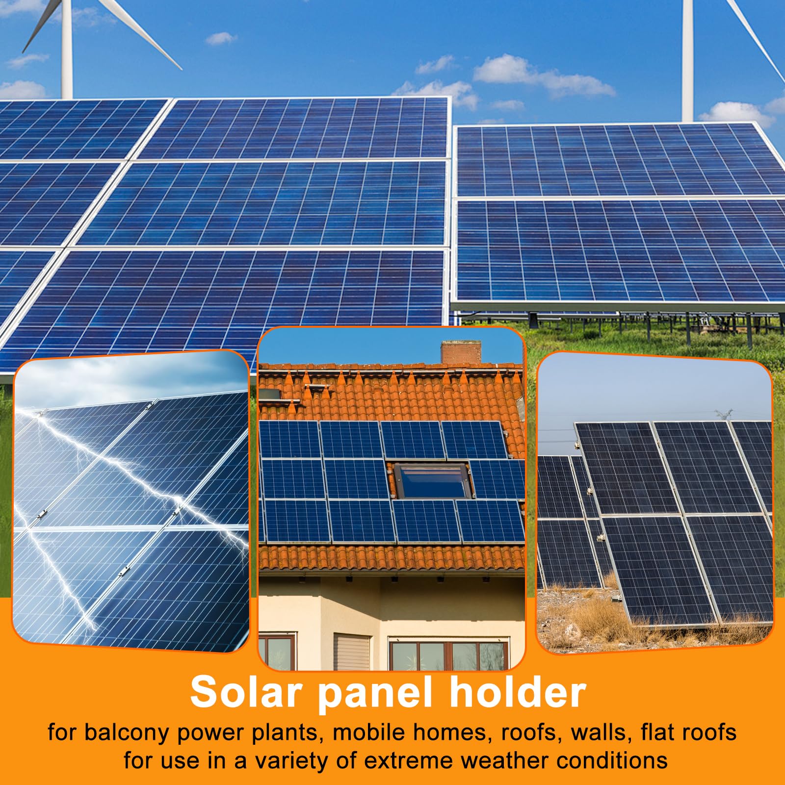 Solarmodul-Halterung, Aluminiumlegierung, verstellbare Solarmodul-Halterungen, schwarze Backfarbe, Korrosionsschutz, Solarmodul-Ständer, geeignet für 50 W, 70 W, 100 W, 150 W, 200 W, 300 W,