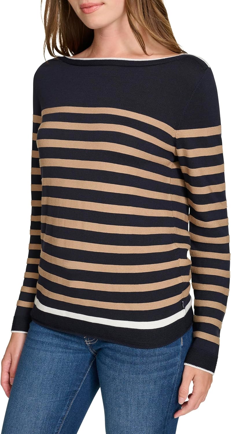 Nautica Women's Mariner Stripe Pullover Boatneck Long Sleeve