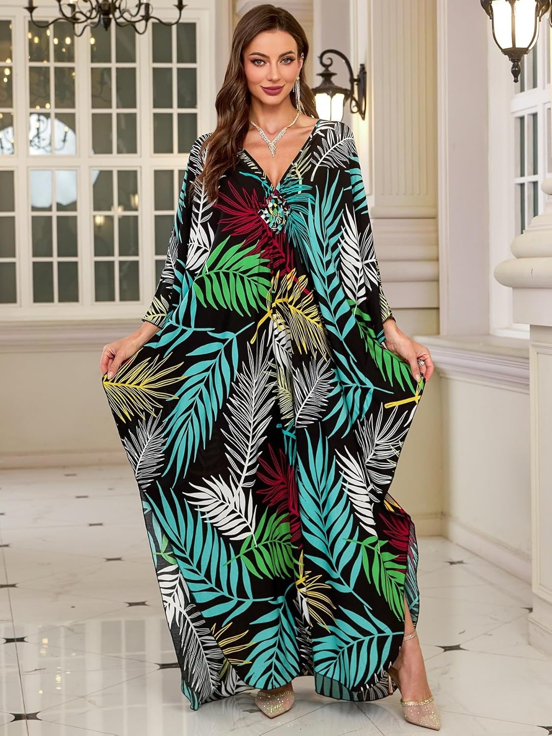 Women’s Kaftan Beach Cover Up Dress Plus Size Summer Swimsuit Loungewear Maxi Dress - Image 5