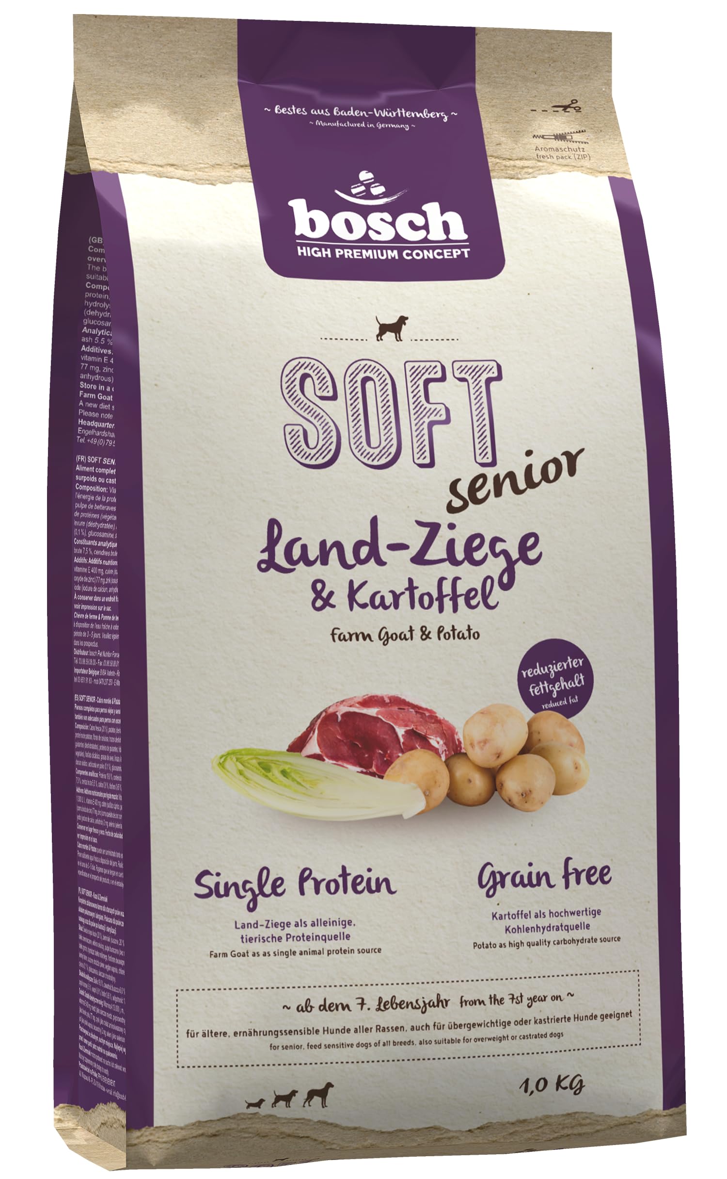 bosch HPC SOFT Senior Capra & Patata | Cibo per cani semi-umido per anziani | Cani nutrizionalmente sensibili di tutte le razze | Proteina unica | Senza cereali | 1 x 12500 g