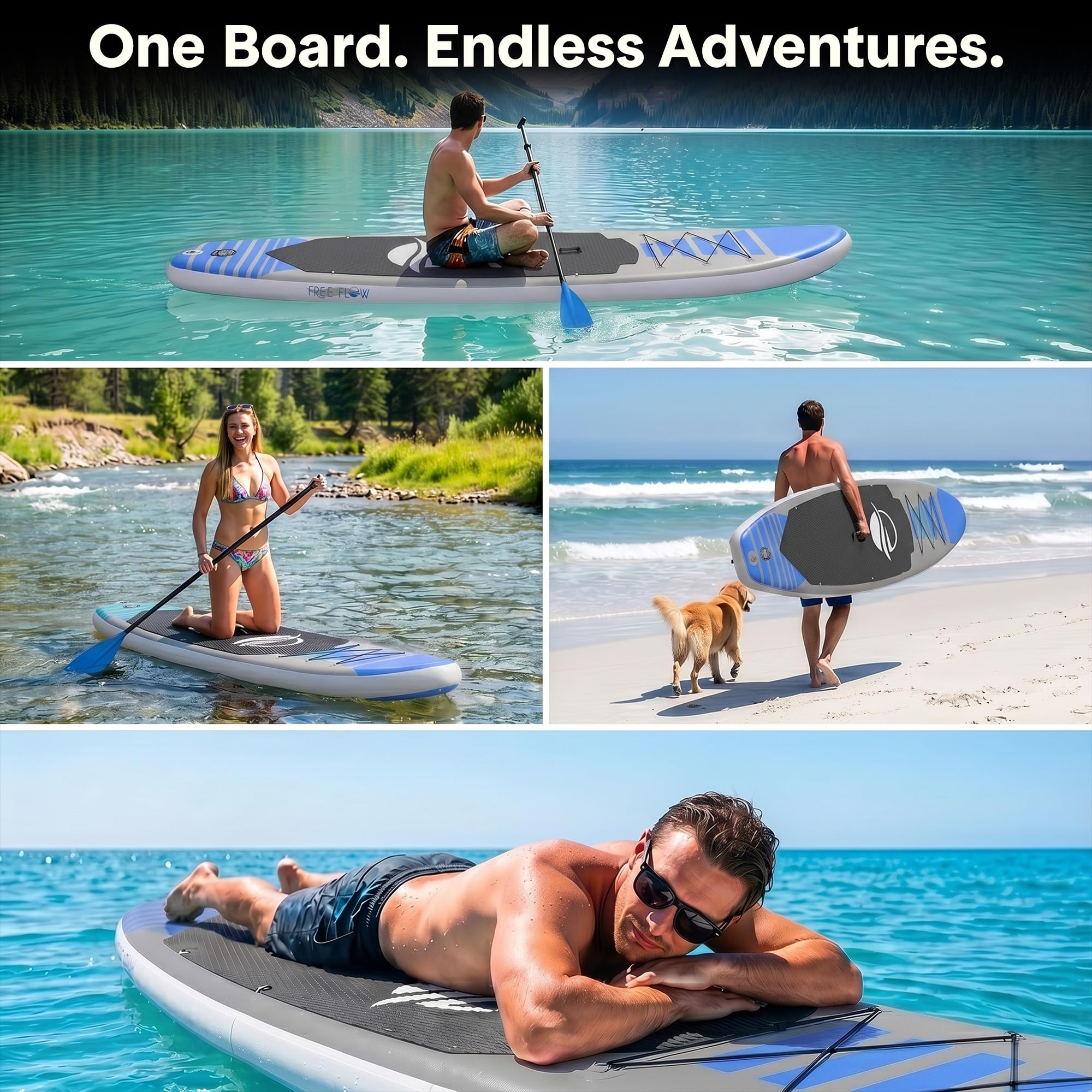 SereneLife Deska do wiosłowania Opblaasbaar Stand Up (15 cm Dik) stawia Premium SUP Akcesoria & Draagtas, stojak Brede, Bodemvin voor Peddelen, Surfcontrole, Antislip Dek, Jeugd & Volwassen