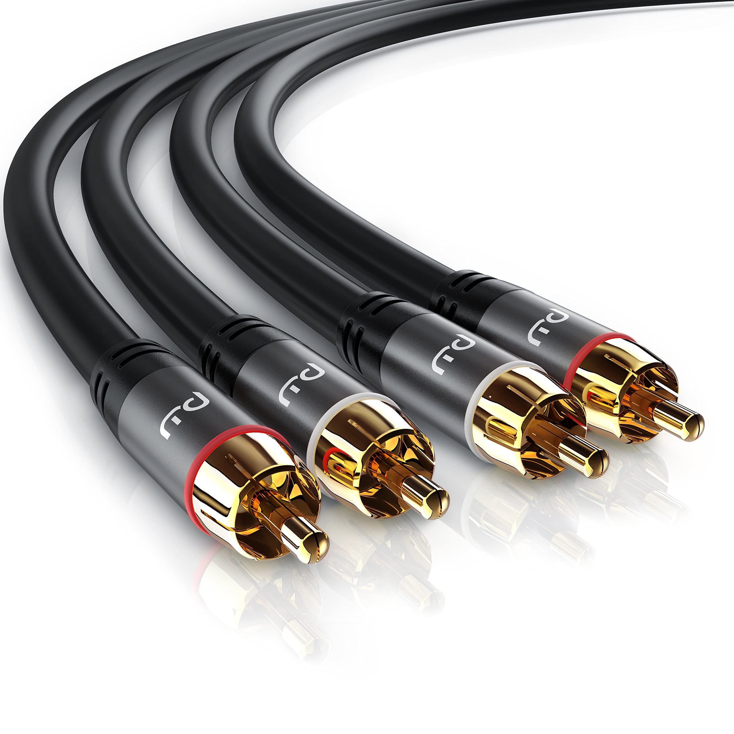 Primewire - Câble Audio stéréo Cinch de 2 m - Câble coaxial entrée Aux - 2 x RCA mâle vers 2 x RCA mâle - Fiches plaquées Or de précision - Blindage continu - conducteur en cuivre sans oxygène,2m,Noir