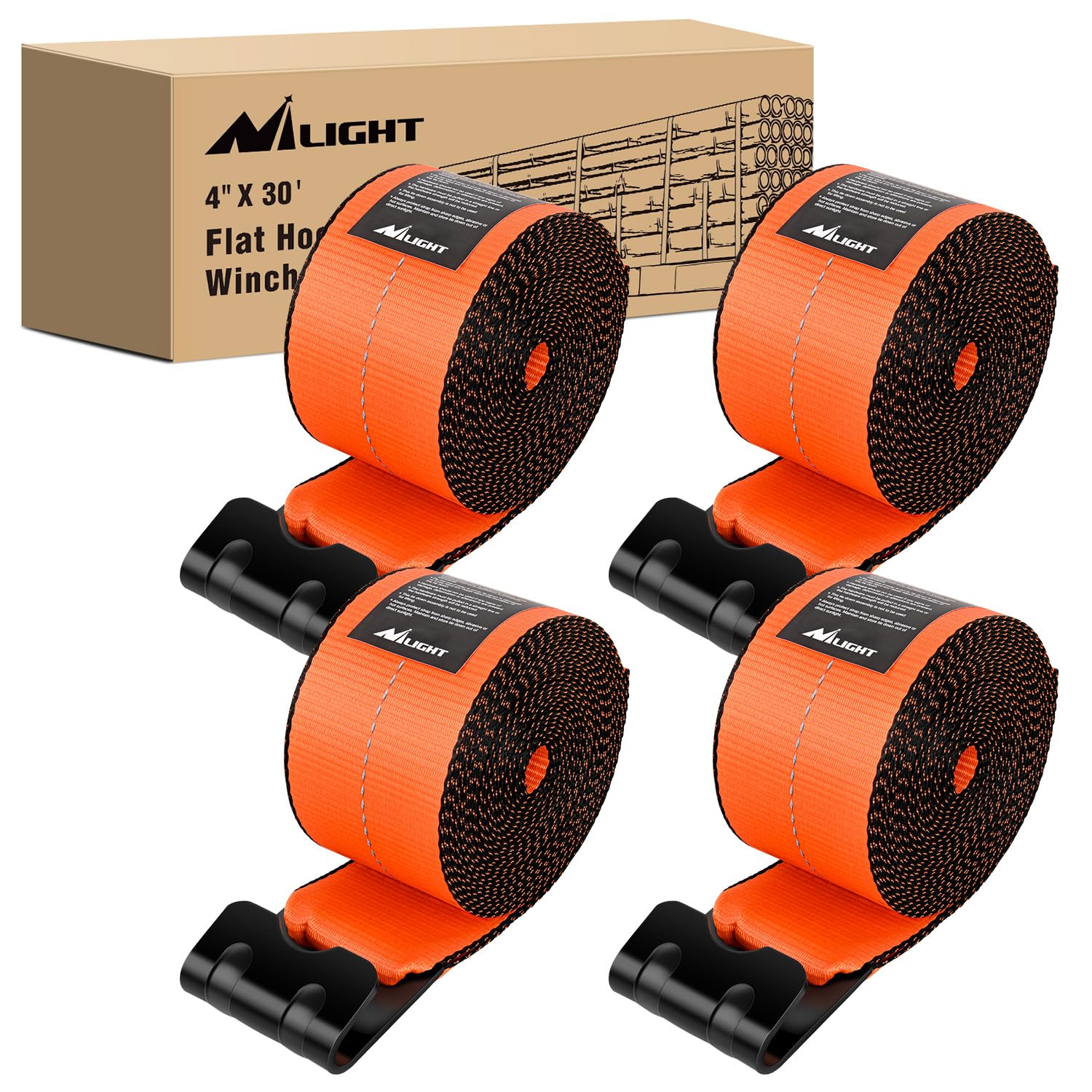 Nilight Truck Straps 4" x 30' Heavy Duty Tie Down with Flat Hooks