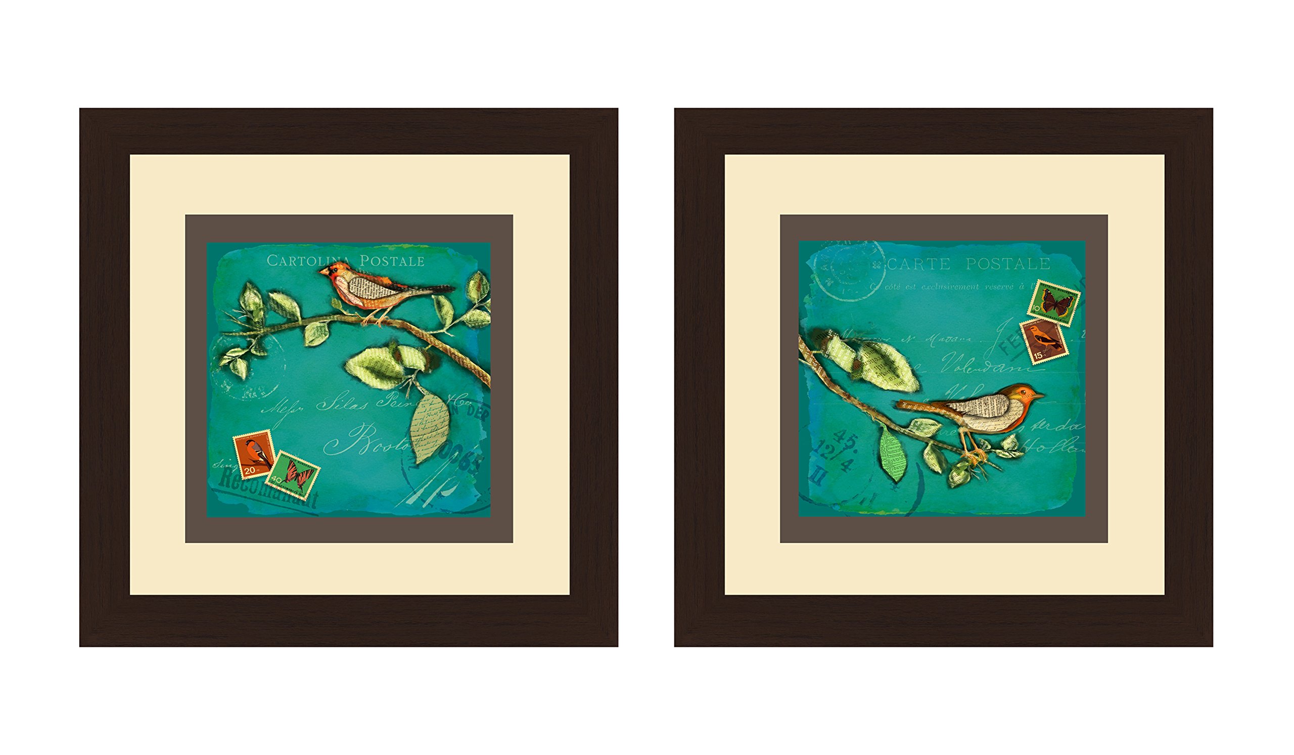 PTM Images "1-20571A Birds" Artwork, 14 by 14-Inch, Espresso, Set of 2