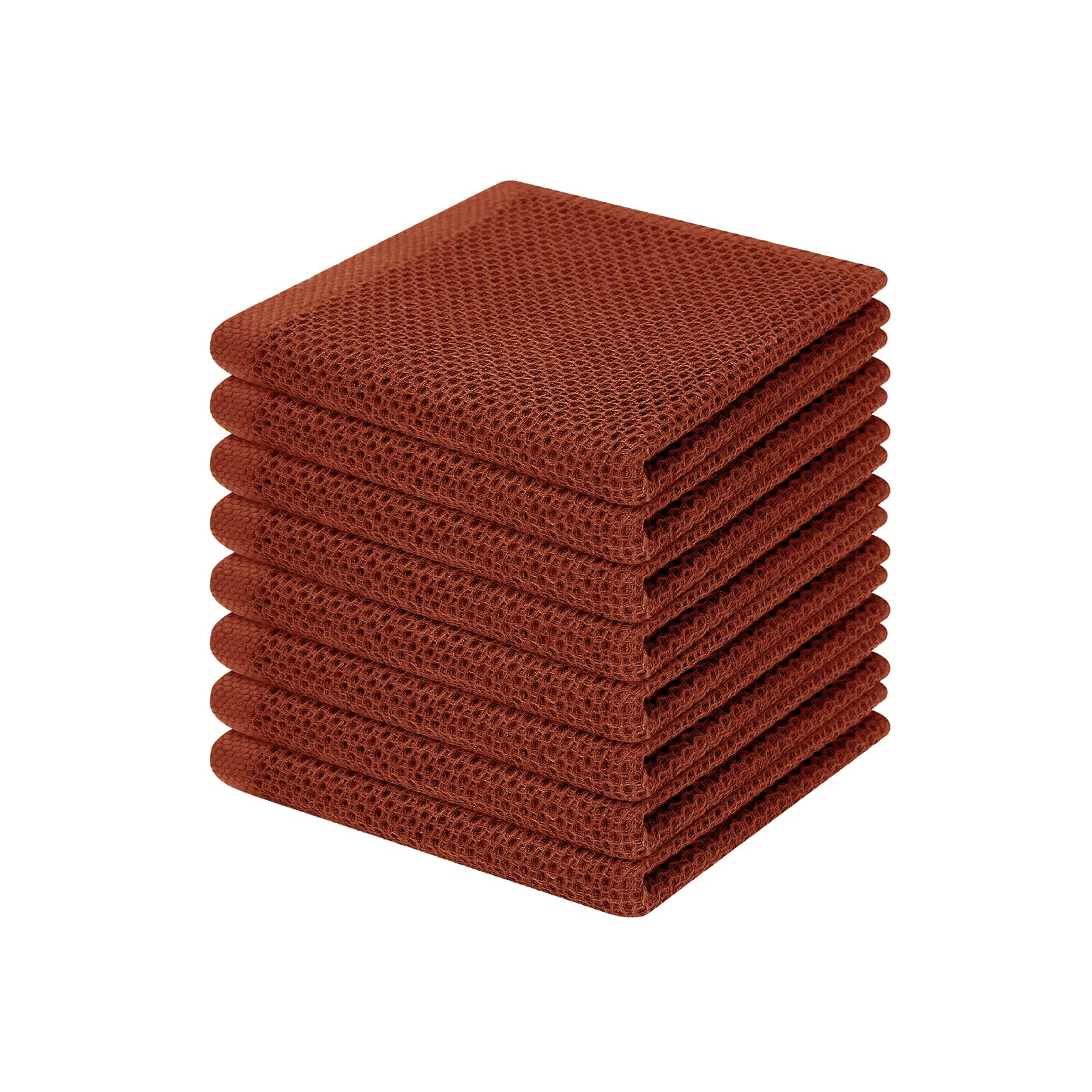Homaxy Paños de cocina de tejido gofrado 100 % algodón, ultrasuaves, absorbentes, de secado rápido, 30,5 x 30,5 cm, juego de 8 unidades, color naranja rojizo (óxido)