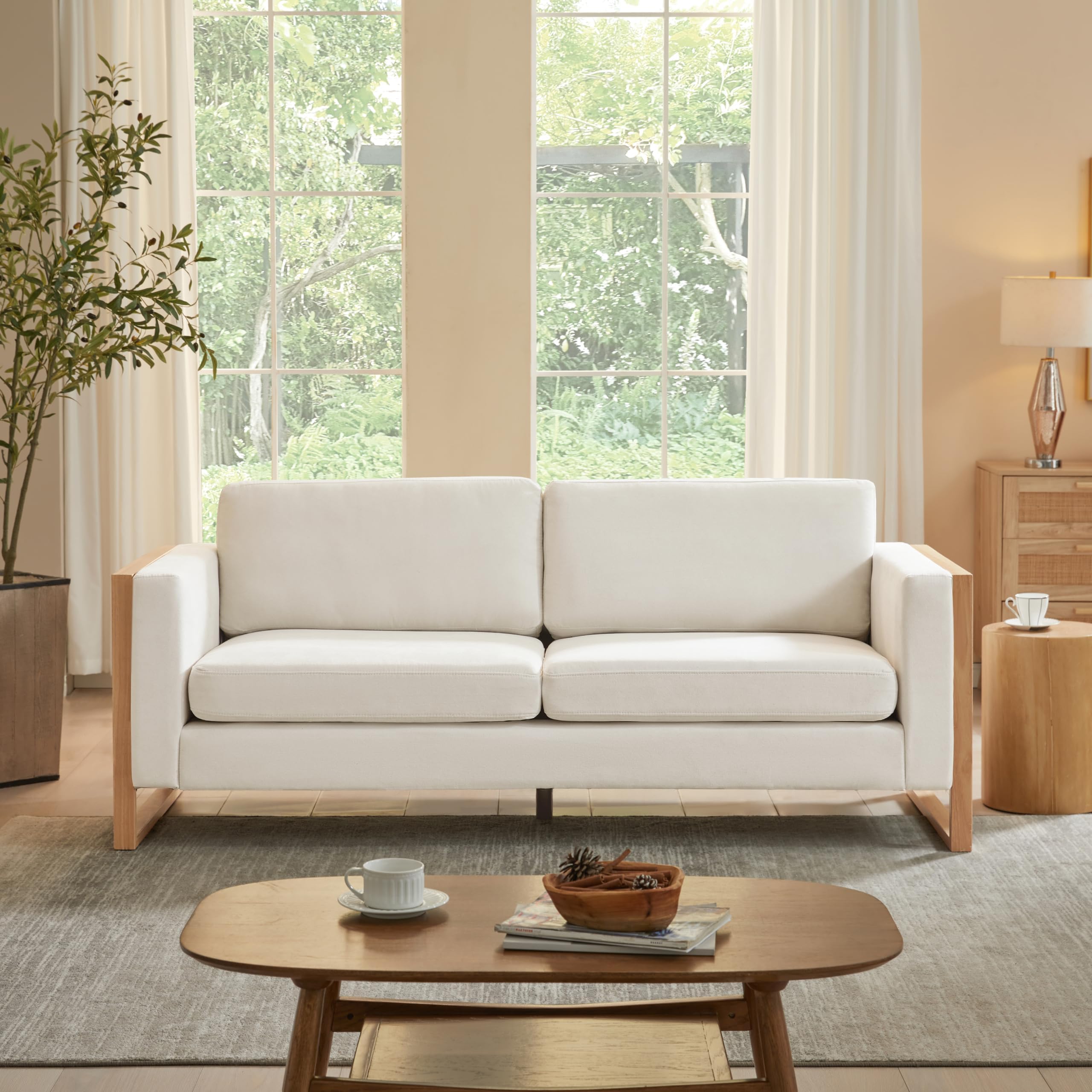 Bricez 79" Sofa Couch, Cozy Upholstered 3-Seater Sofa, Oversized Loveseat, Comfy Fabric Couches for Living Room and Office, Modern Couch and Sofa, Wooden Frame, White