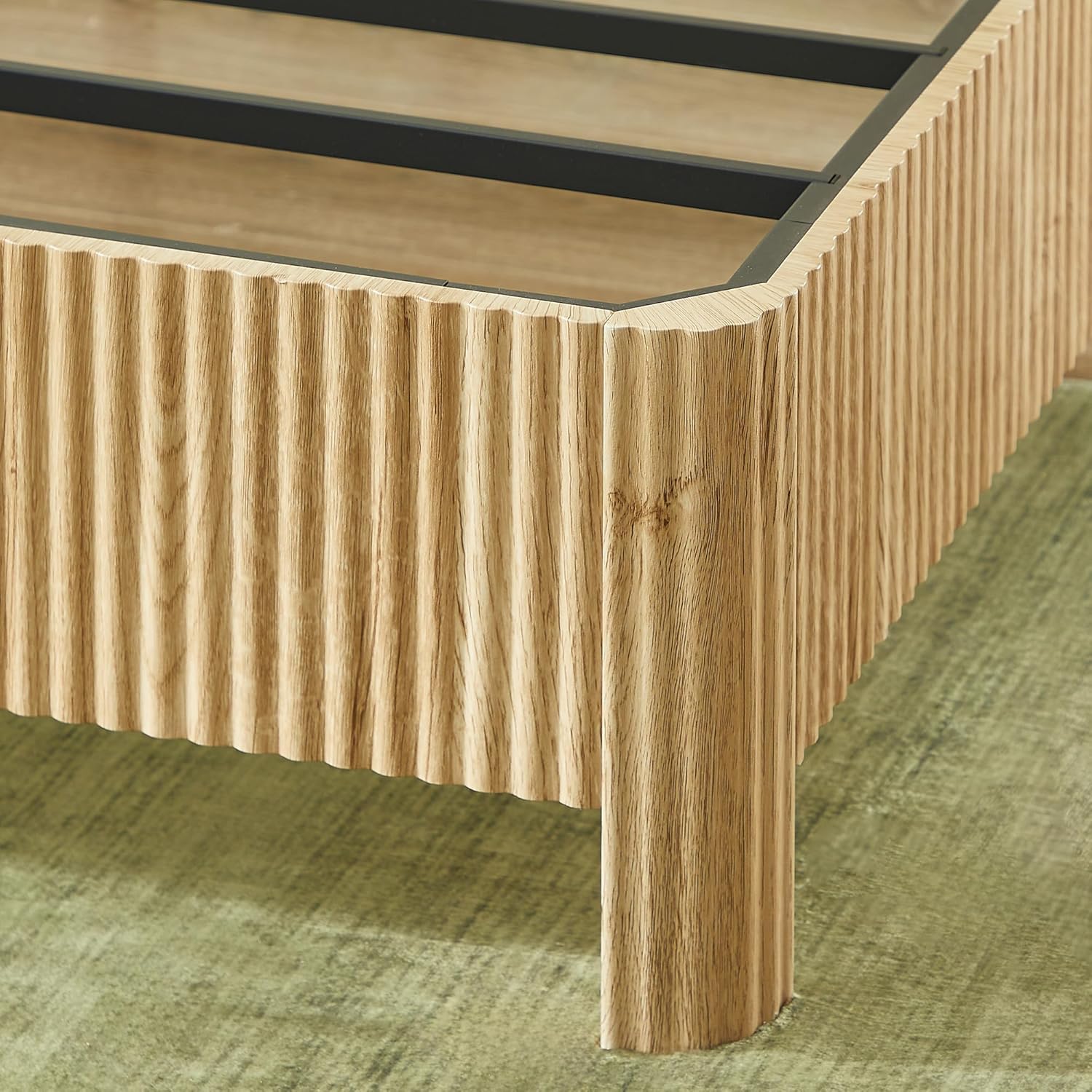 Fluted Wood Full Bed Frame and Headboard, Mid Century Modern Platform Bed Frame, Heavy Duty Metal Support 1000 Lbs Capacity, No Box Spring Needed, Noise-Free, Natural Oak Bed