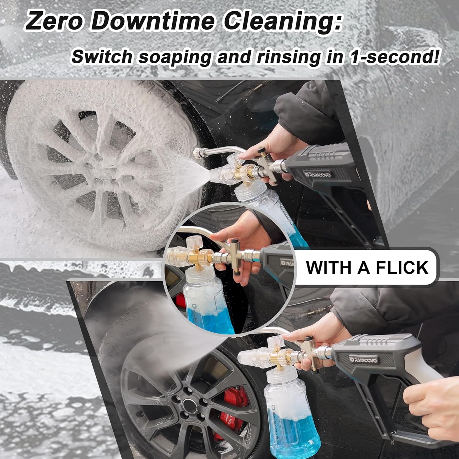 Raincovo Foam Cannon for Pressure Washer, Snow Clear Foam Cannon Dual Connector Accessories, Power Washer Soap Attachment for Car Wash, Stainless Steel Filter, 5 Nozzle Tips with Holder