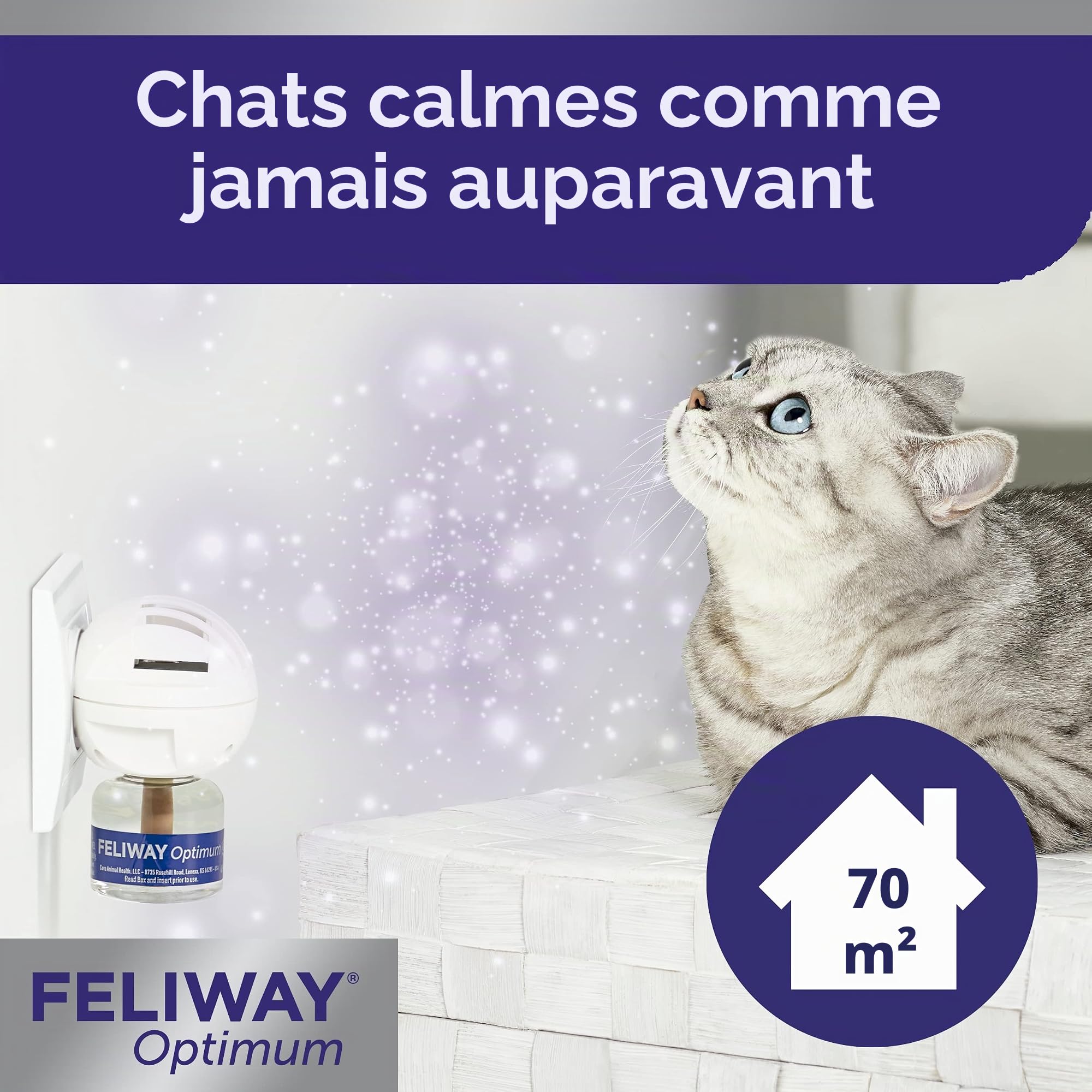Feliway® Optimum - Kit anti-stress apaisant pour chats composé d’un diffuseur et d’une recharge de 48 ml de phéromones félines plus forts pour détendre et calmer les chats stressés