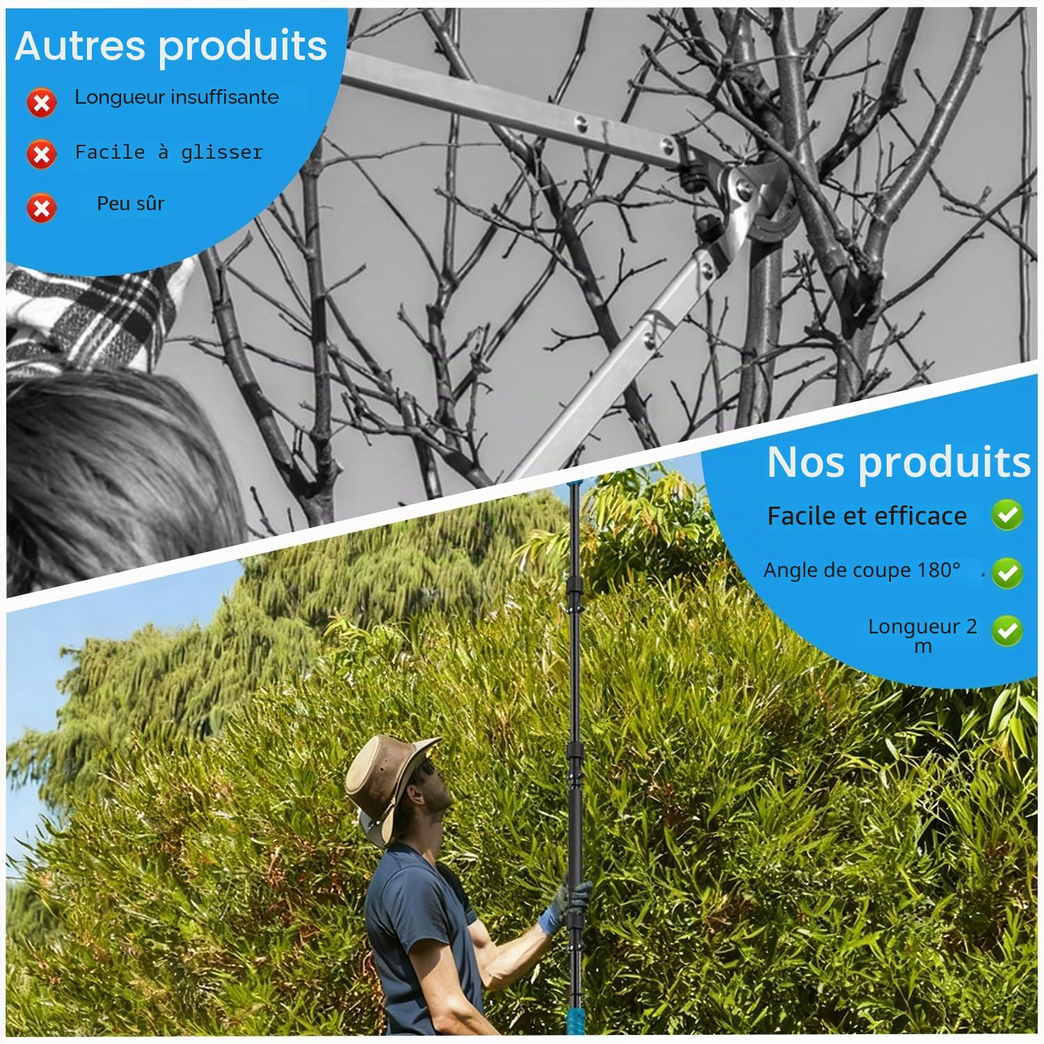 Perche télescopique pour élagueuse et sécateur Compatible avec Makita 18 V (sans batterie), sécateur télescopique extensible jusqu'à 2 m, rotation, rallonge en alliage d'aluminium avec sacoche