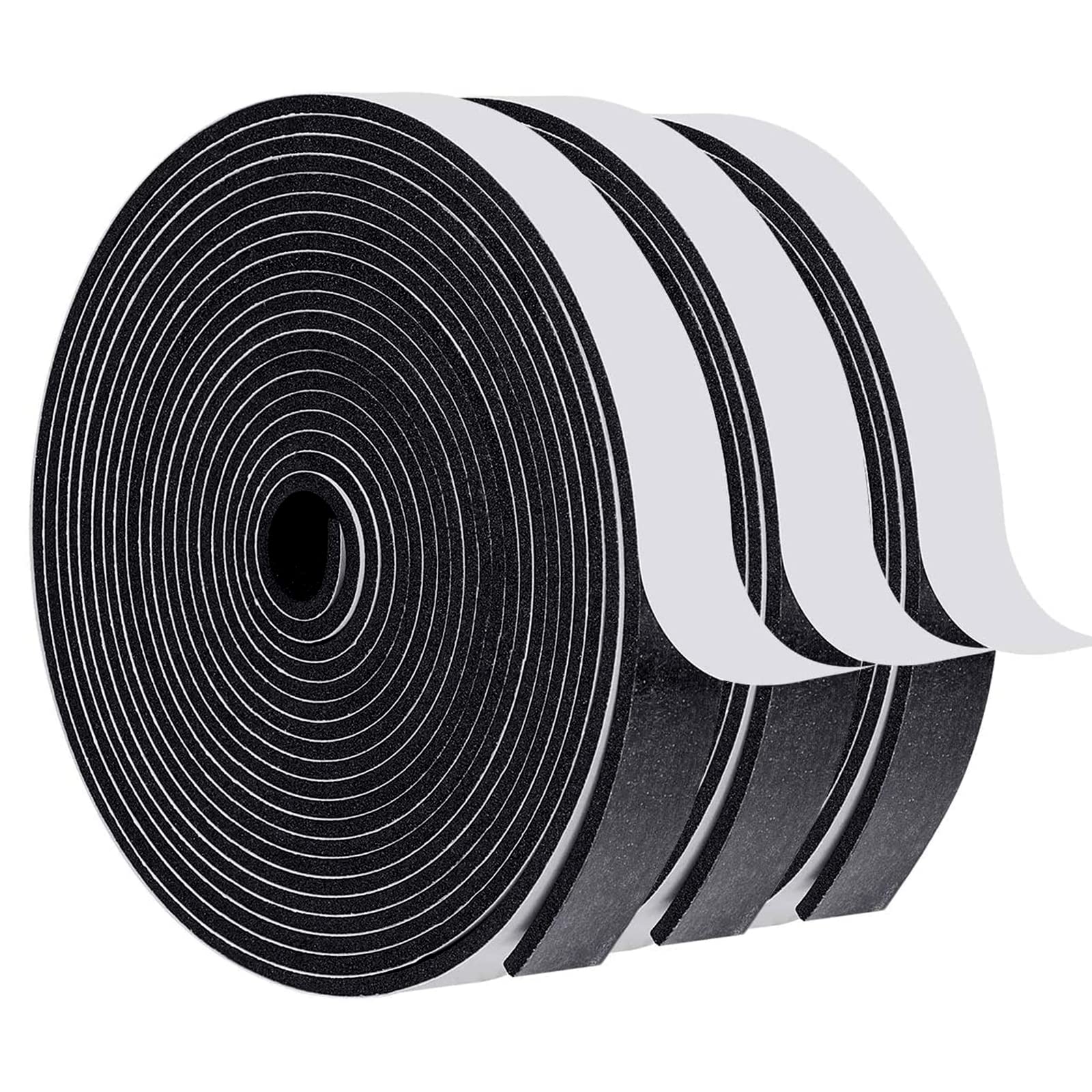 MAGZO Weather Stripping Door Seal, 3/4 Inch Wide X 1/8 Inch Thick Adhesive Foam Tape Soundproof Weatherstripping for Windows, 3 Rolls Total 50FT Black