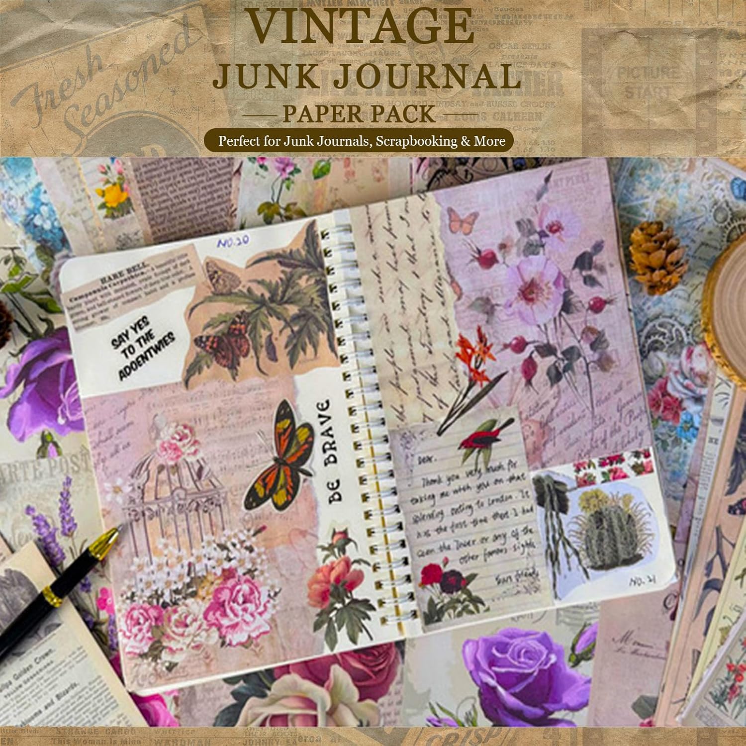 180 Sheets Vintage Scrapbook Paper Pack 6 Themes Vintage DIY Collage Paper, Antique Decorative Journaling Supplies for Bullet Journal, DIY Crafts, Art Collage, Notebook & Photo Frame Decor