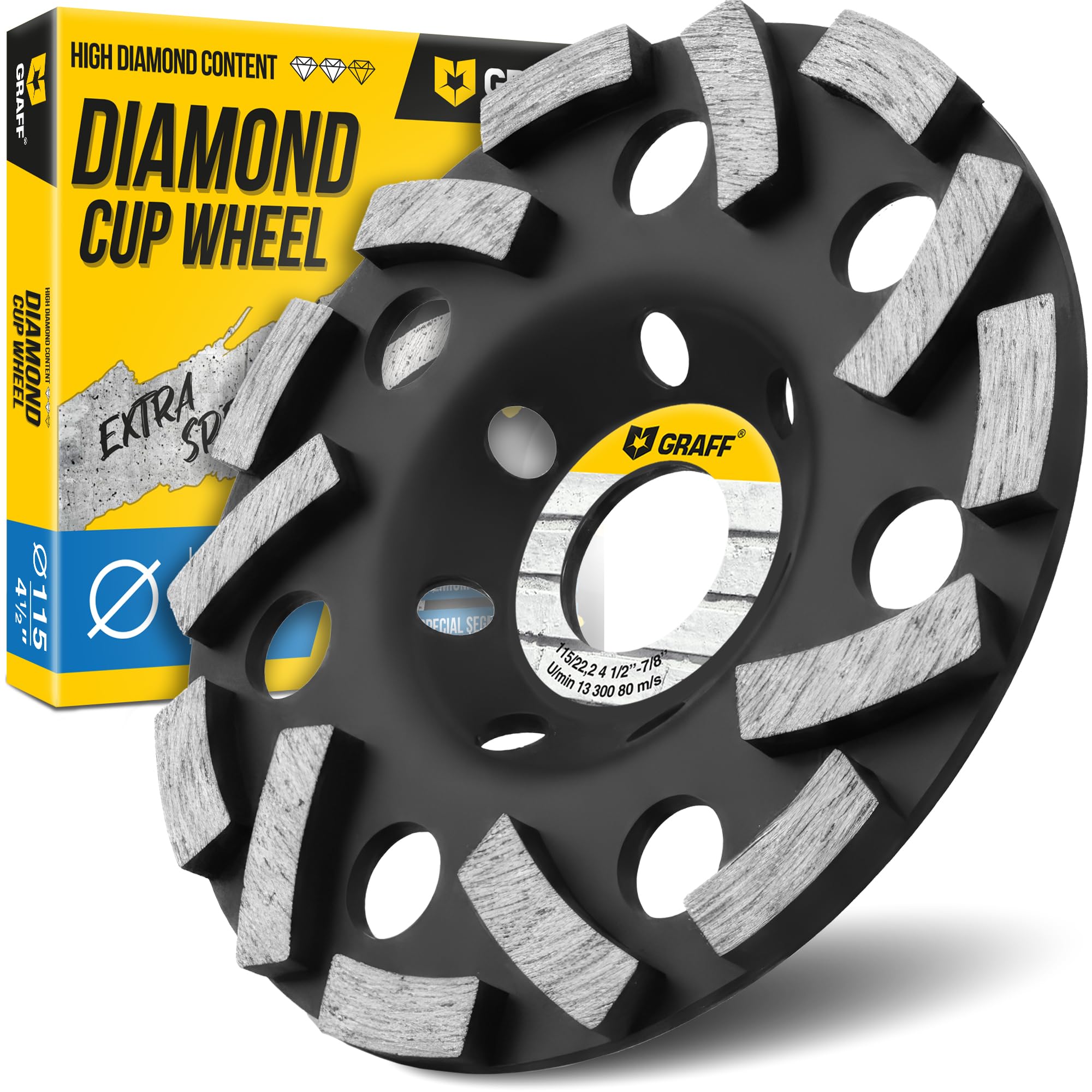 GRAFF Muela Disco de Diamante 115 mm para Amoladoras Angulares - Disco Desbaste Diamante para Hormigón, Piedra, Azulejos, Granito, Mampostería - Disco Desbaste Ultrarrápido