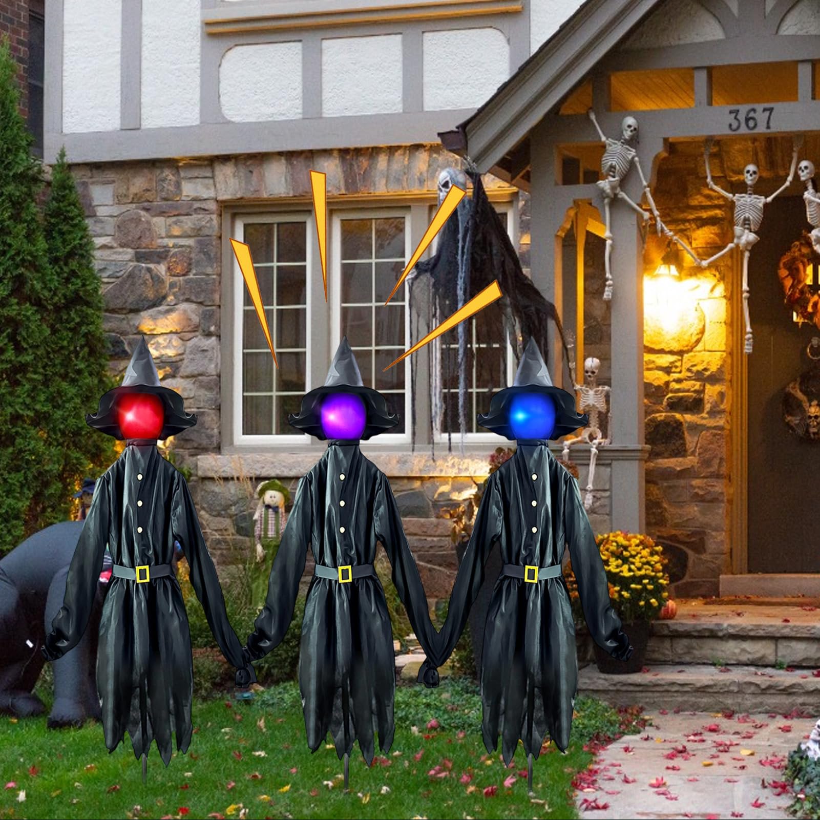 Dekoracje Halloween Na Zewnątrz Oświetlane Kije Czarownicy | Przerażający Pal Z Diodami Świecąca Twarz 150 Cm Na Ścieżkę Taras Nawiedzony Dom