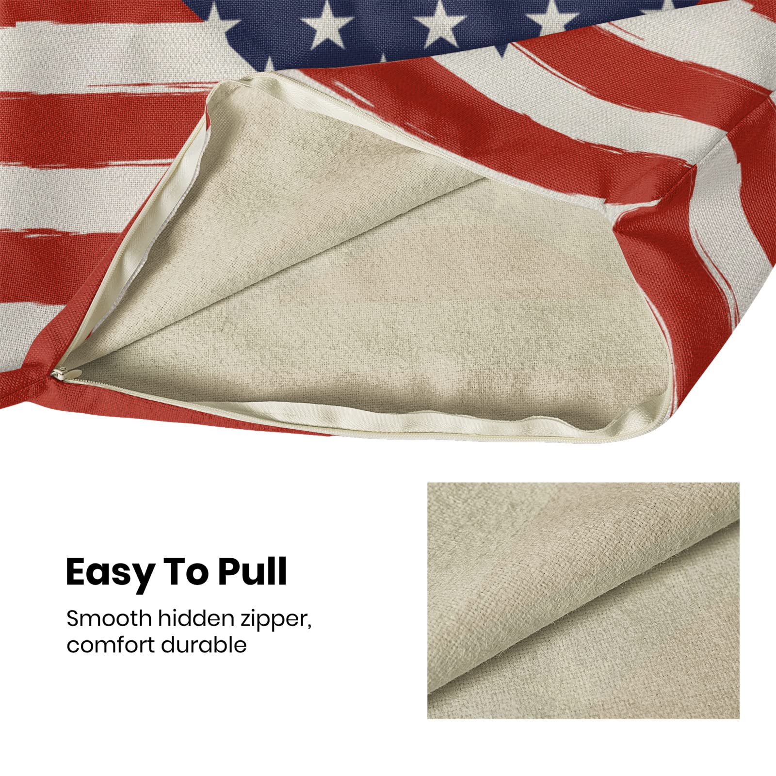 4th of July Pillow Covers 18x18 Inch Set of 2 Memorial Day Independence Day Red Stripe Blue Star Decor Throw Pillows American Flag USA Patriotic Outdoor Cushion Cases for Couch Bed Decorations 4