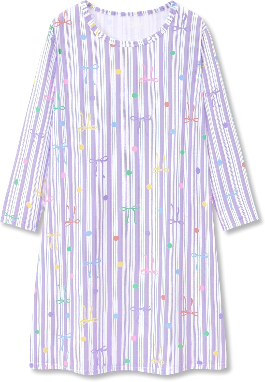 Topgal Teen/Little Girls Nightgown Long Sleeves Tie-Dye Bows Butterfly Breakfast Nightdress Kids' Sleepwear Size 6-16