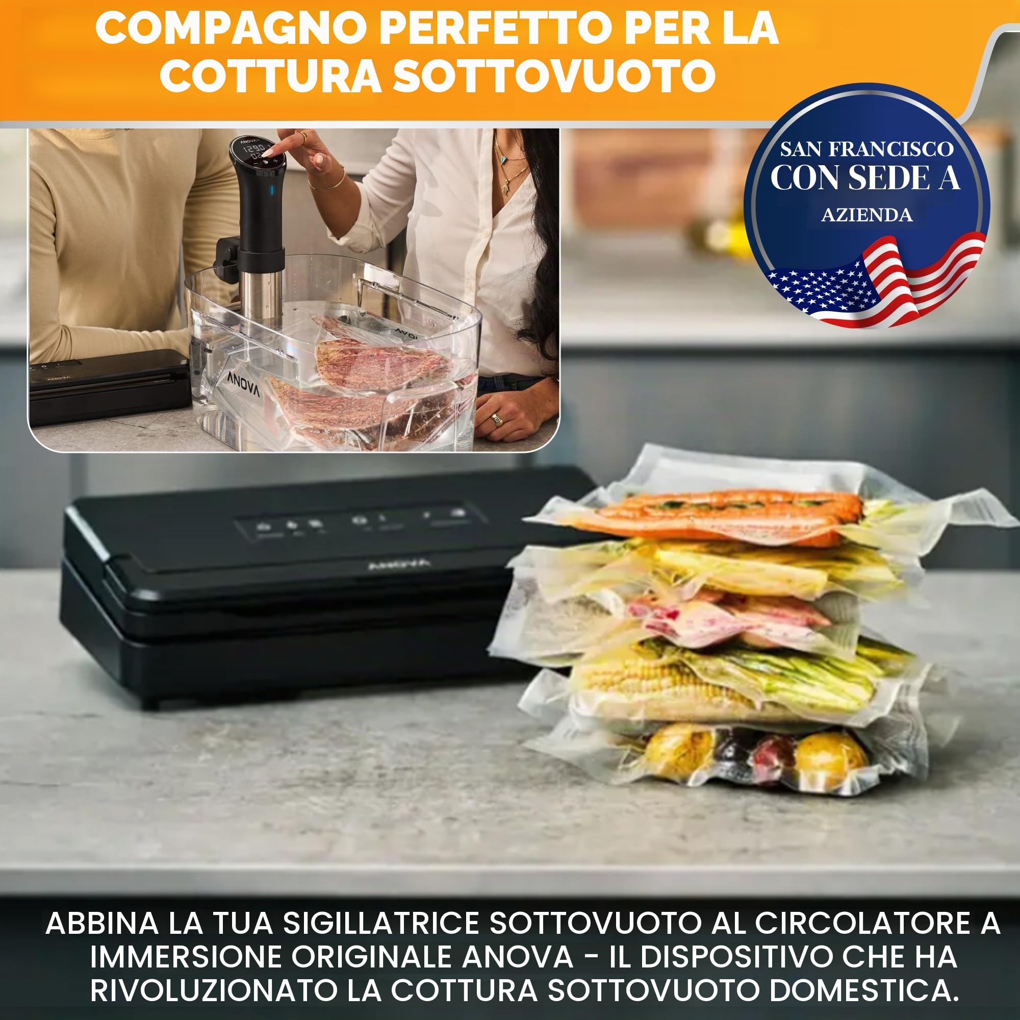 Anova Culinary Precision Vacuum Sealer Pro, include 1 rotolo di sacchetti, per sottovuoto e conservazione degli alimenti, nero, medio